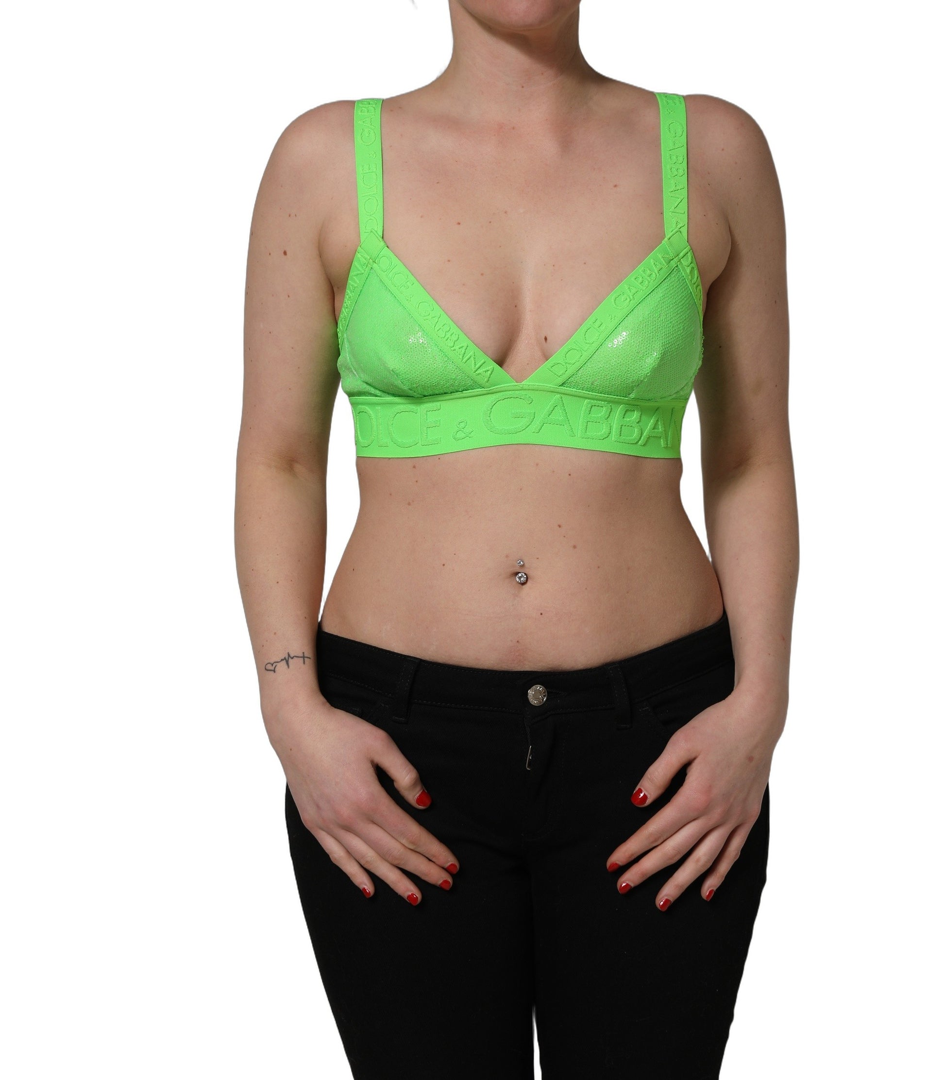 Soutien-gorge court à bonnets souples et logo Dolce & Gabbana vert fluo