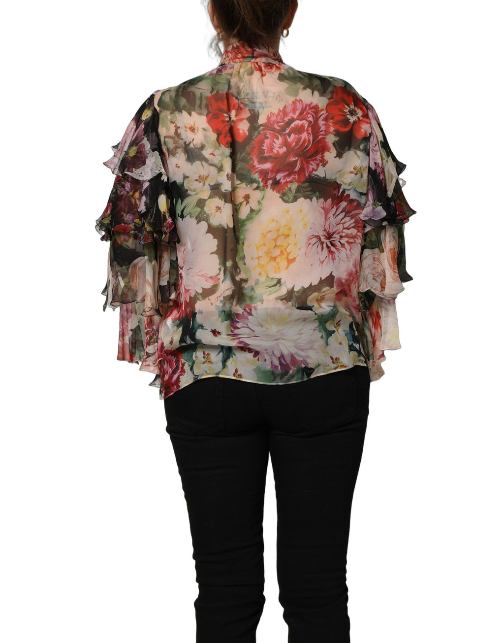 Chemisier en mousseline de soie à fleurs multicolores avec lavallière Dolce & Gabbana