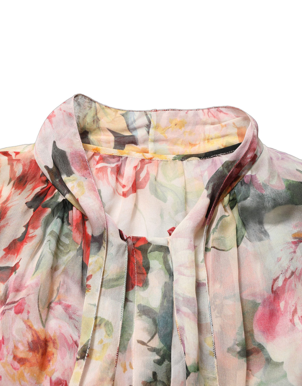 Chemisier en mousseline de soie à fleurs multicolores avec lavallière Dolce & Gabbana
