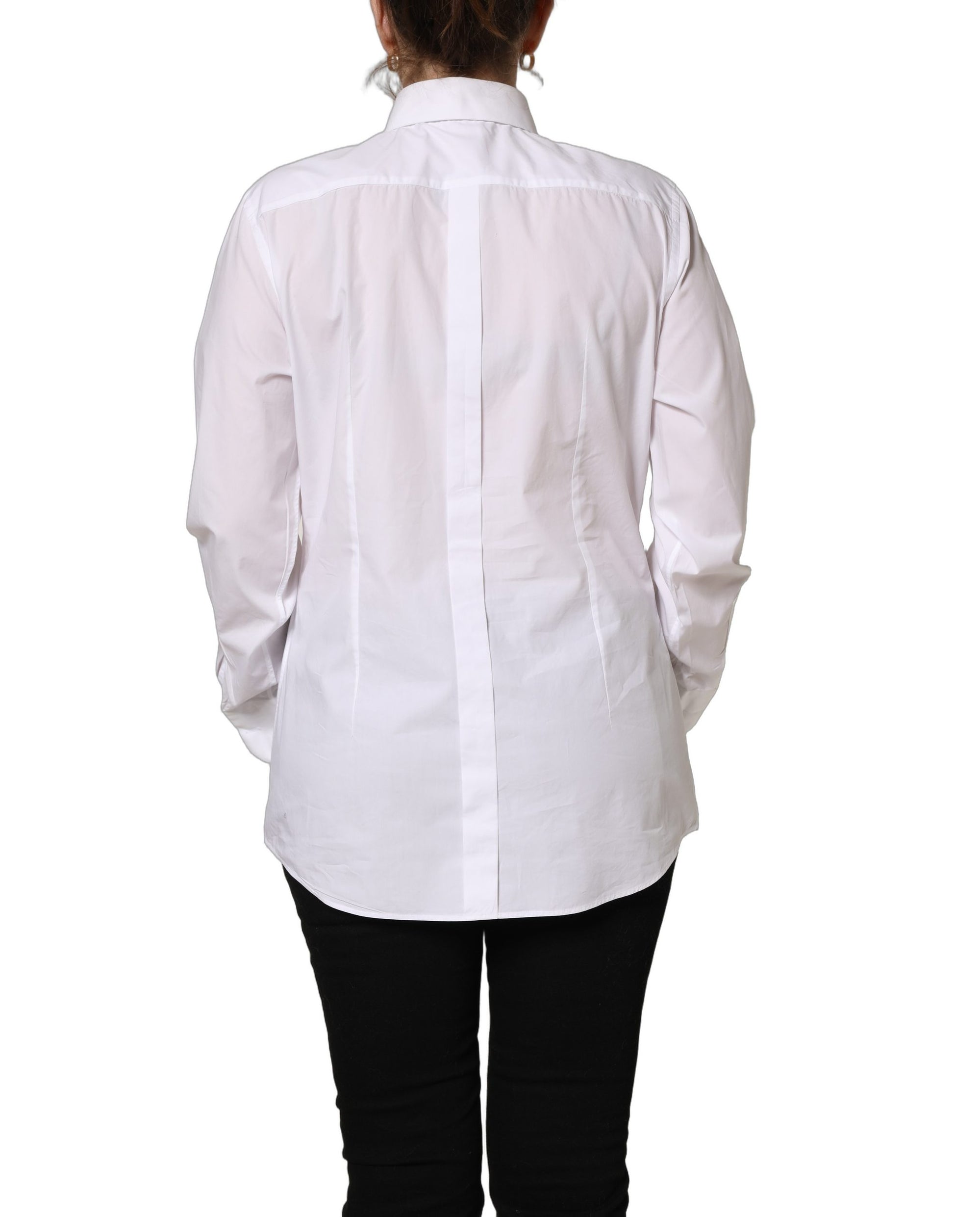 Dolce & Gabbana White Cotton Long Sleeve Button-Up Shirt Top