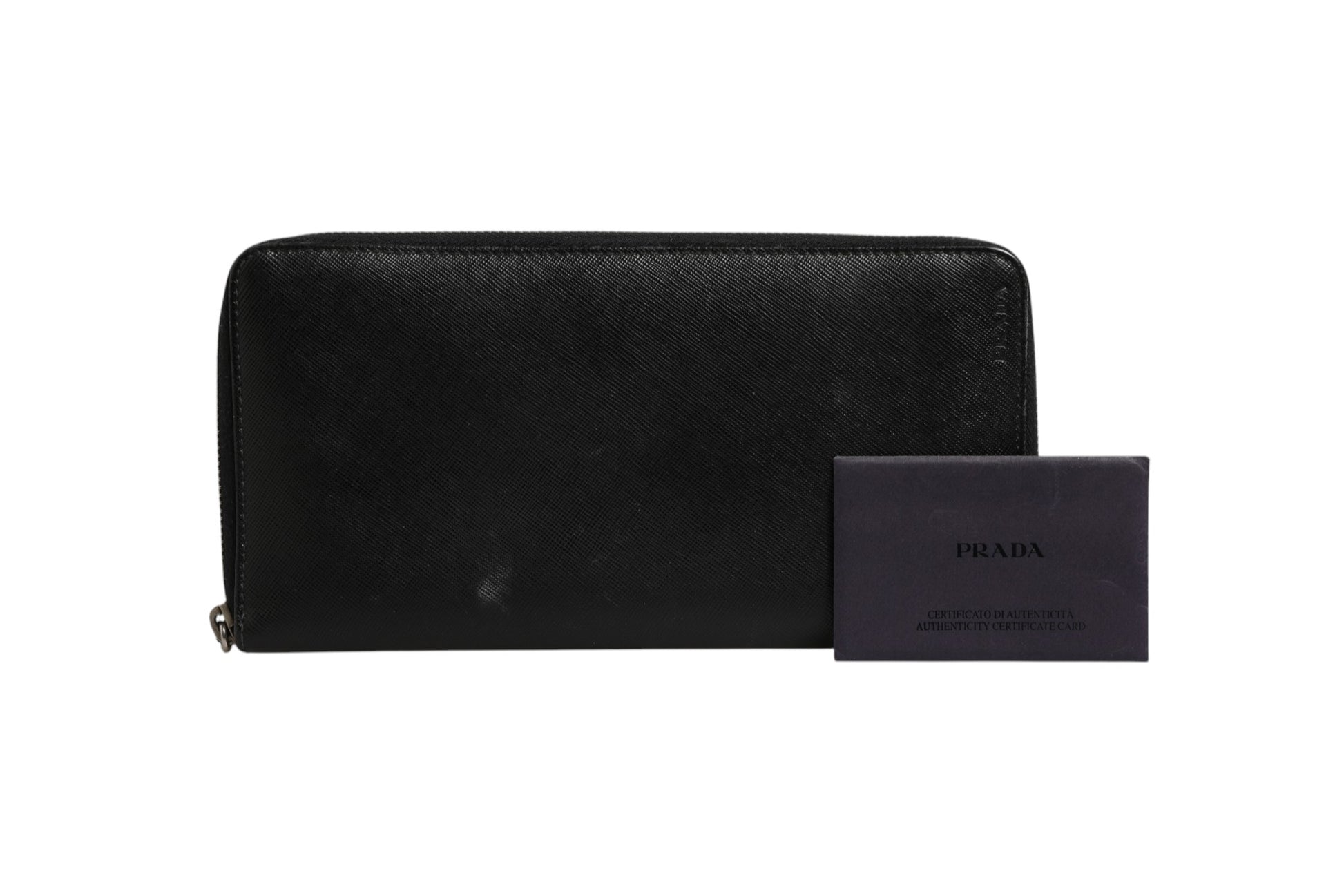 Portefeuille de voyage zippé Prada en cuir Saffiano Baltico