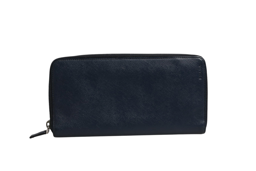 Portefeuille zippé Prada Navy Oliver en cuir gaufré