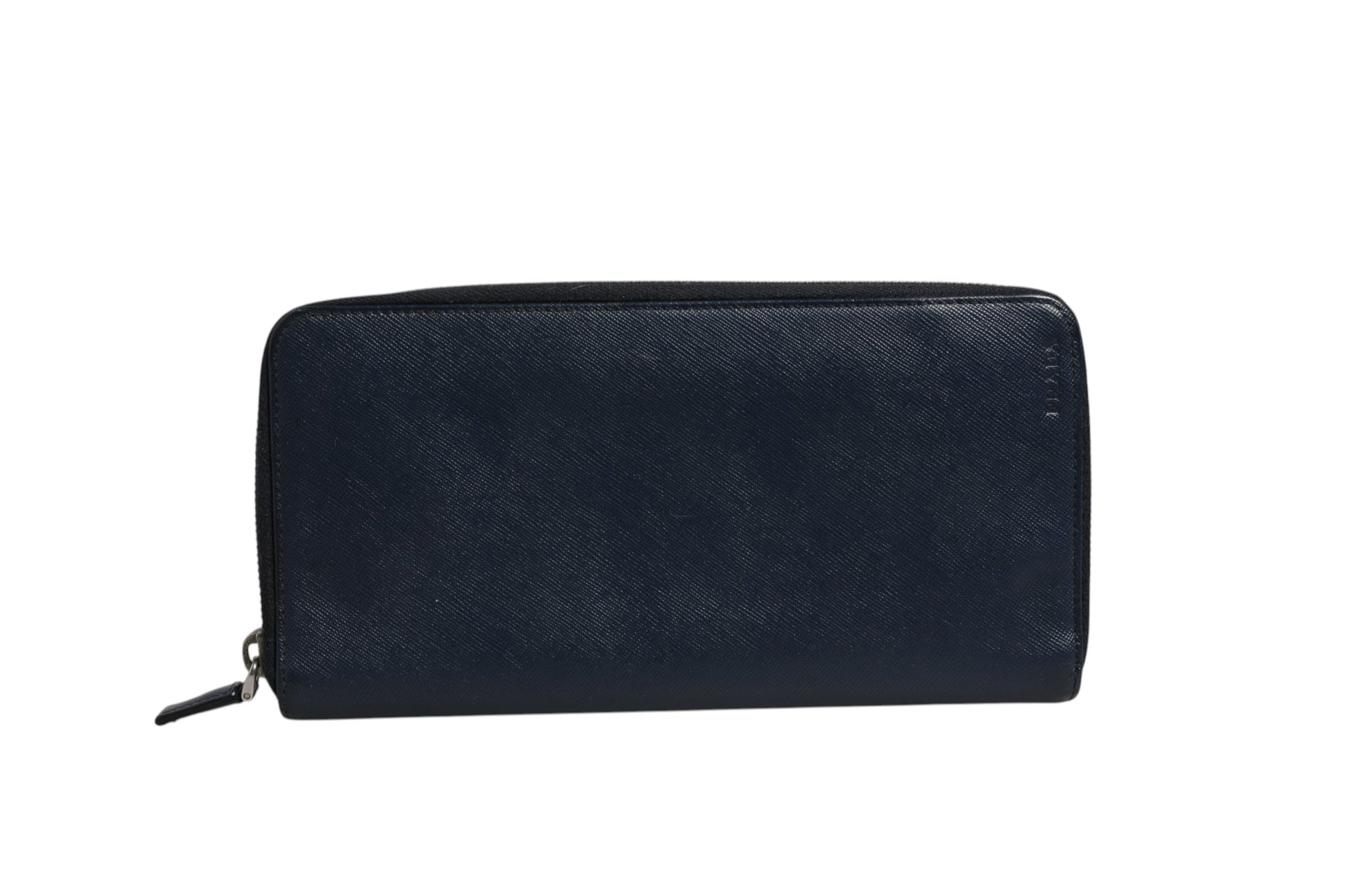 Portefeuille zippé Prada Navy Oliver en cuir gaufré