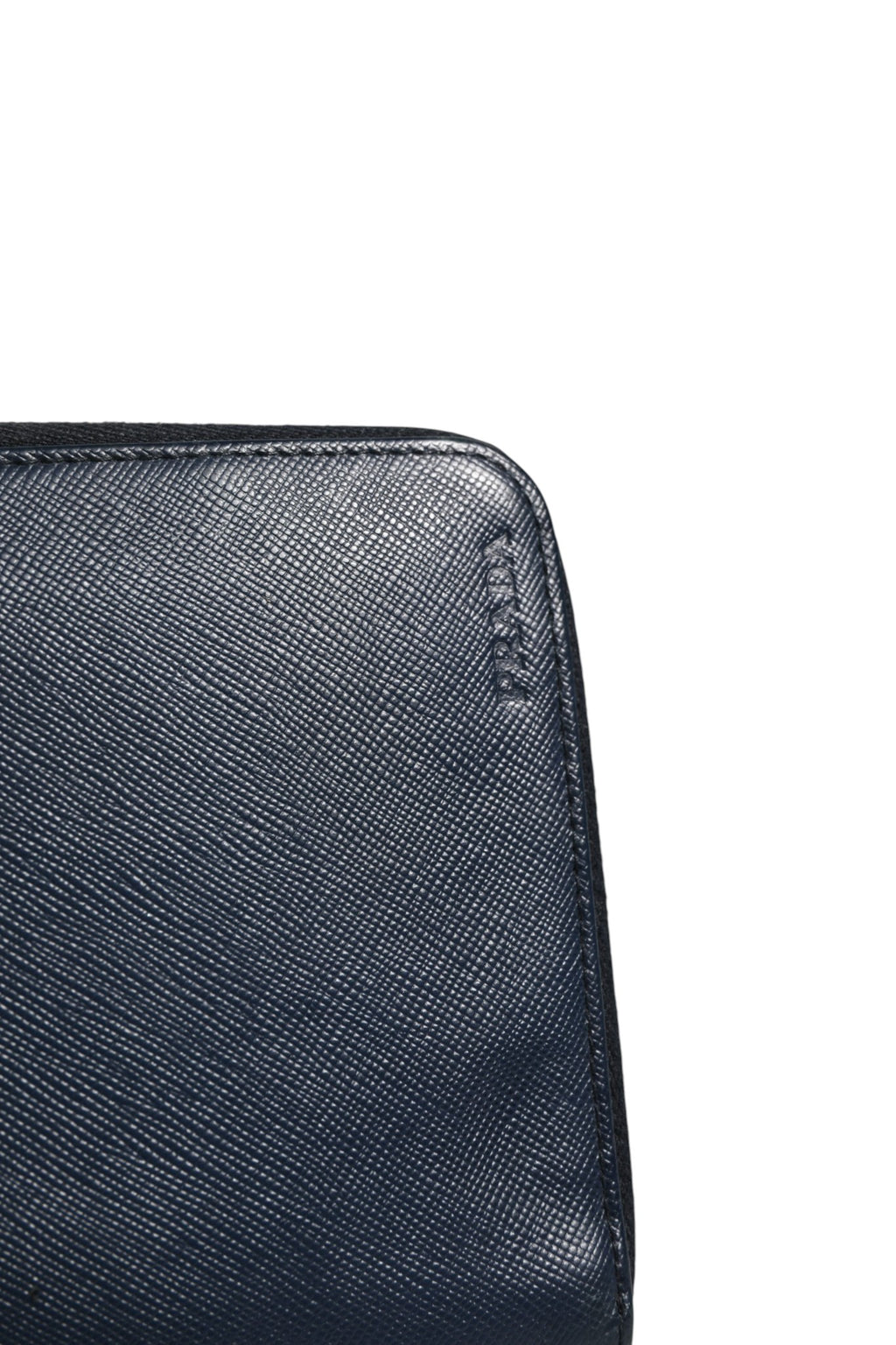 Portefeuille zippé Prada Navy Oliver en cuir gaufré