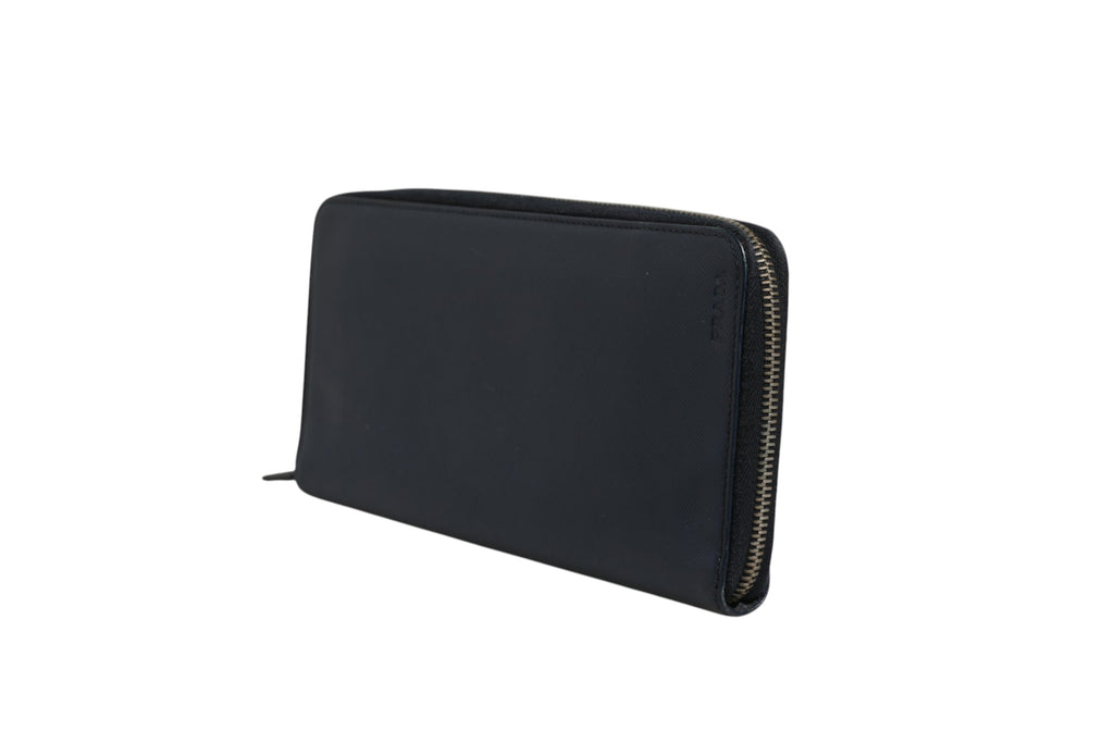 Portefeuille zippé Prada Navy Oliver en cuir gaufré
