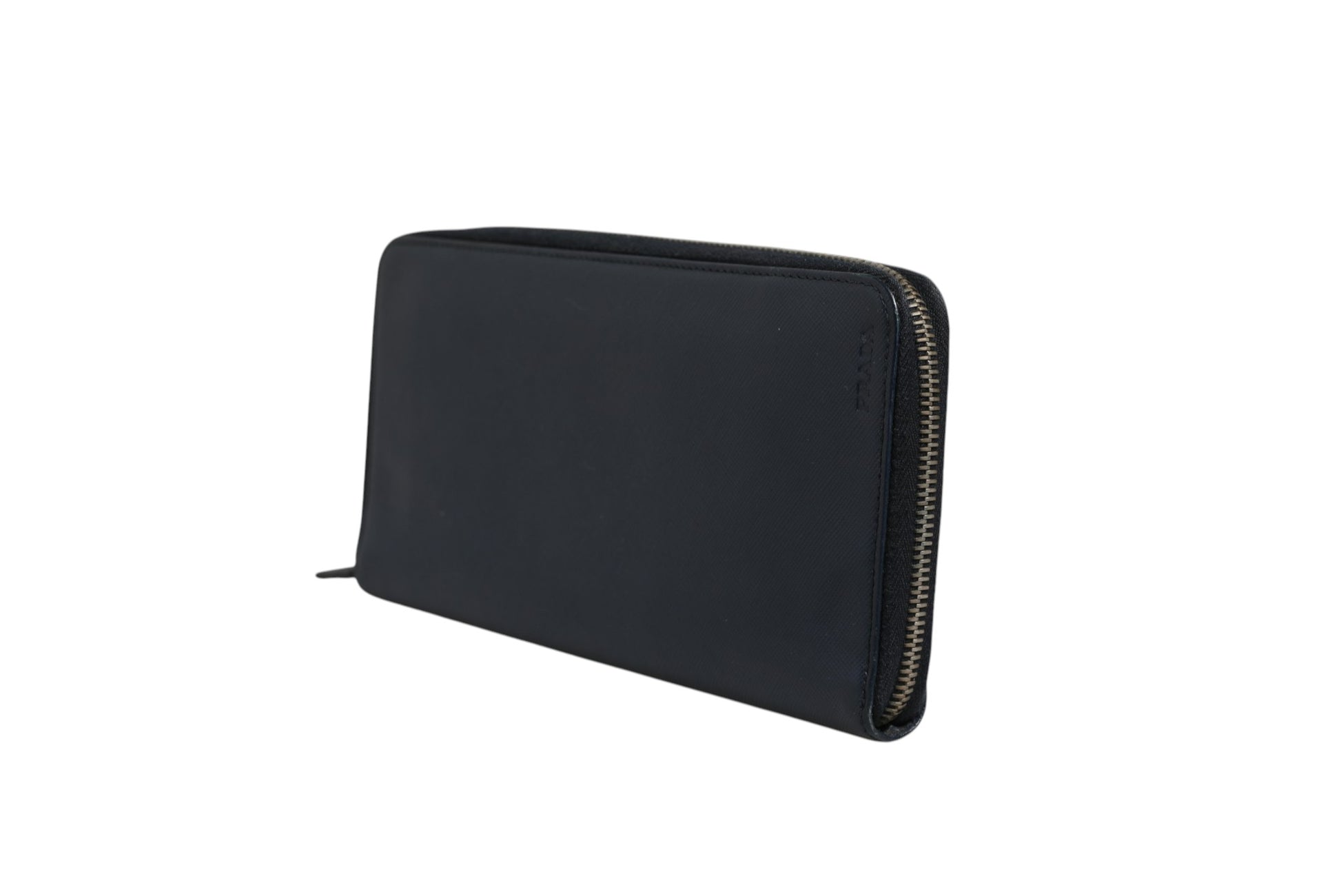 Portefeuille zippé Prada Navy Oliver en cuir gaufré