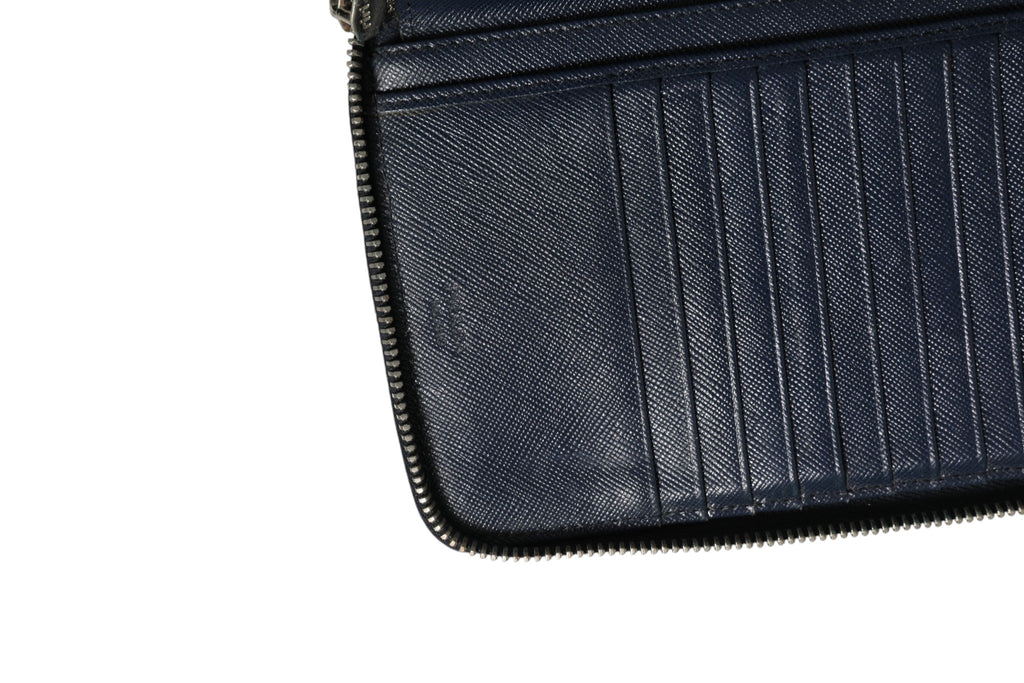 Portefeuille zippé Prada Navy Oliver en cuir gaufré