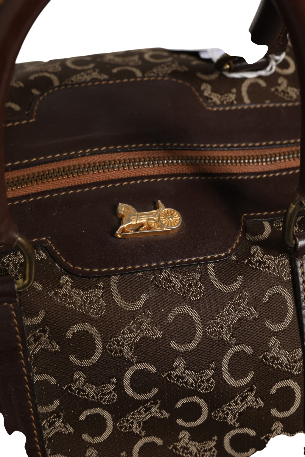 Sac polochon Céline marron foncé et logo doré