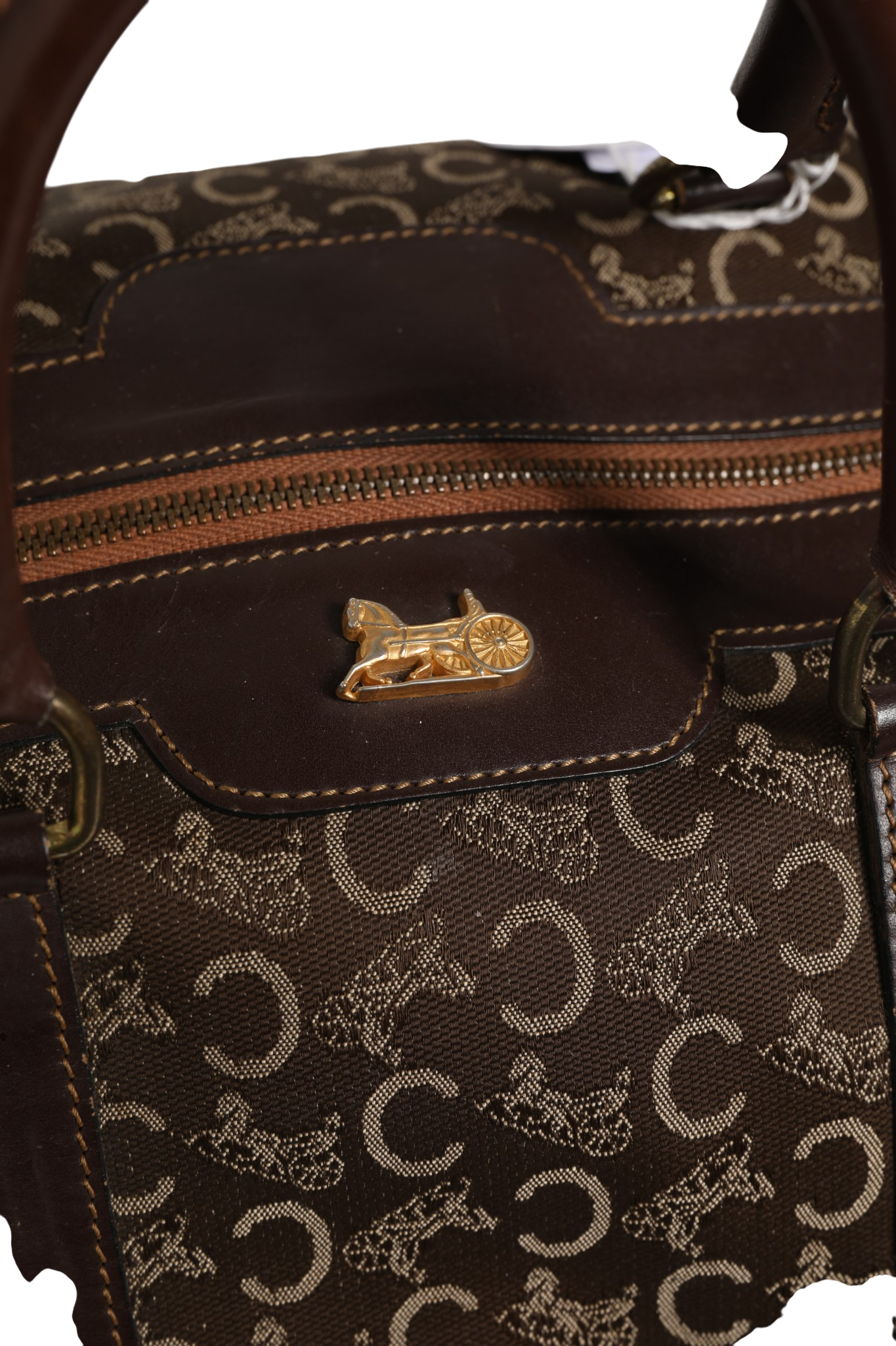 Sac polochon Céline marron foncé et logo doré