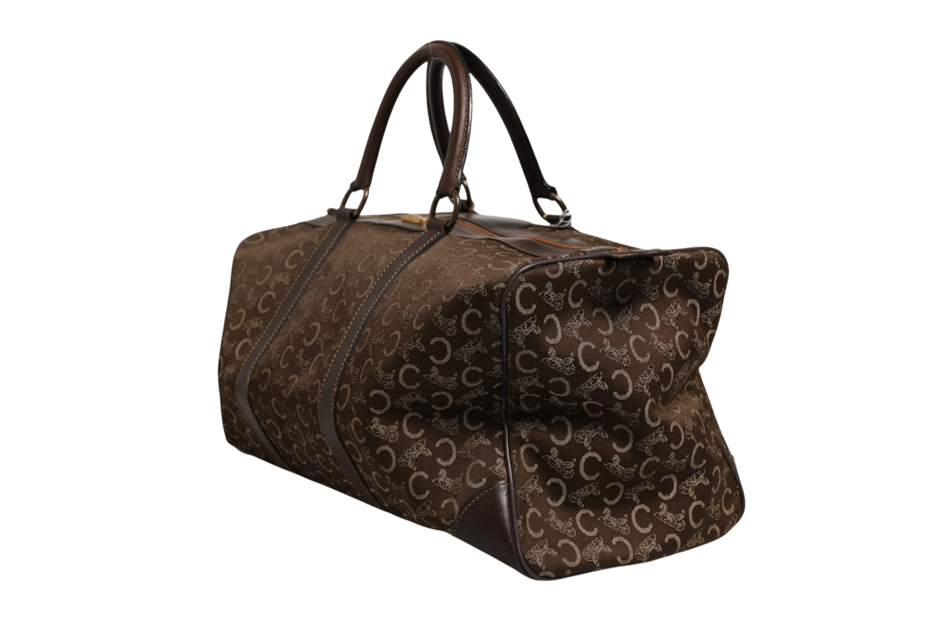 Sac polochon Céline marron foncé et logo doré