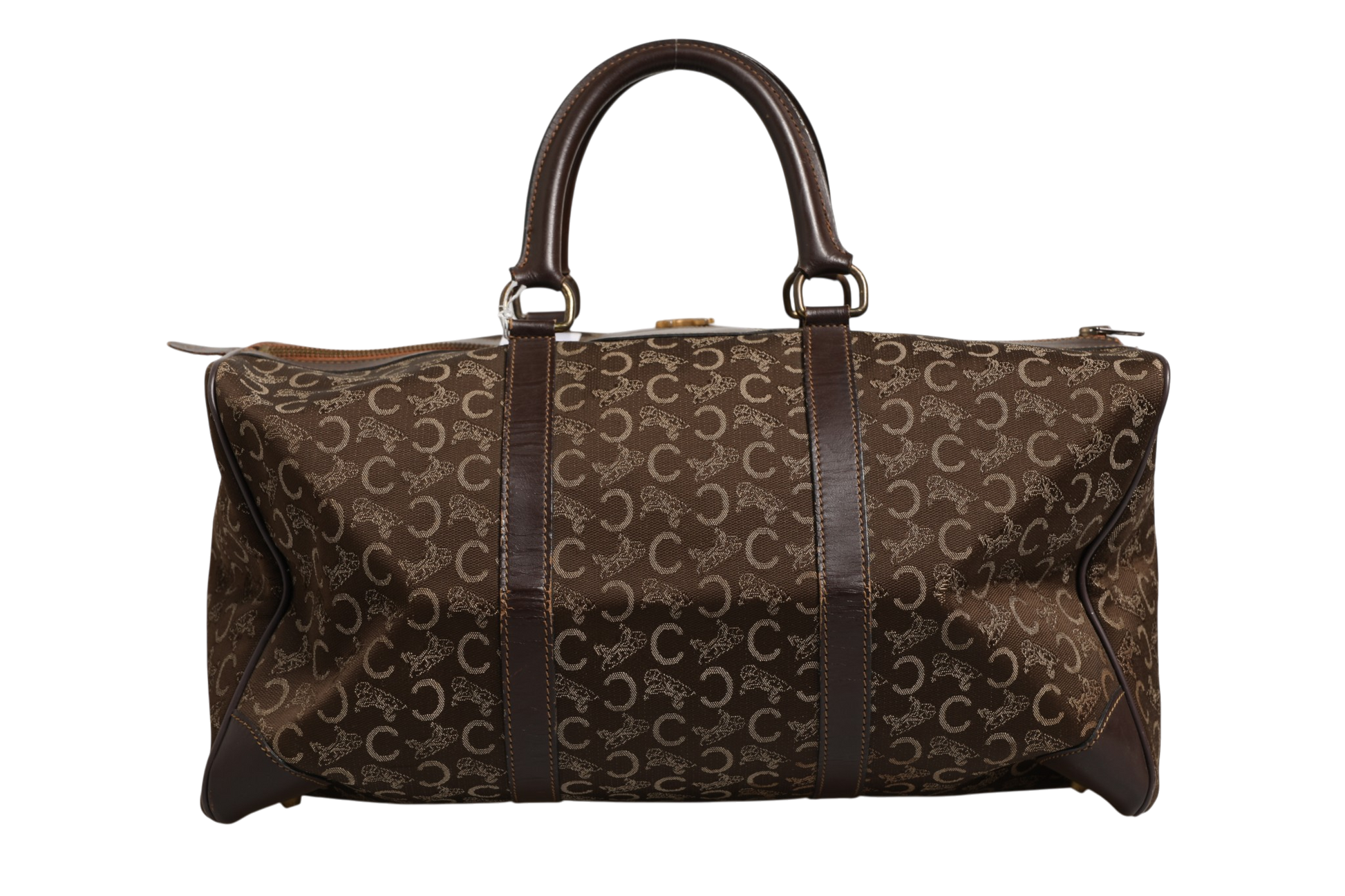 Sac polochon Céline marron foncé et logo doré