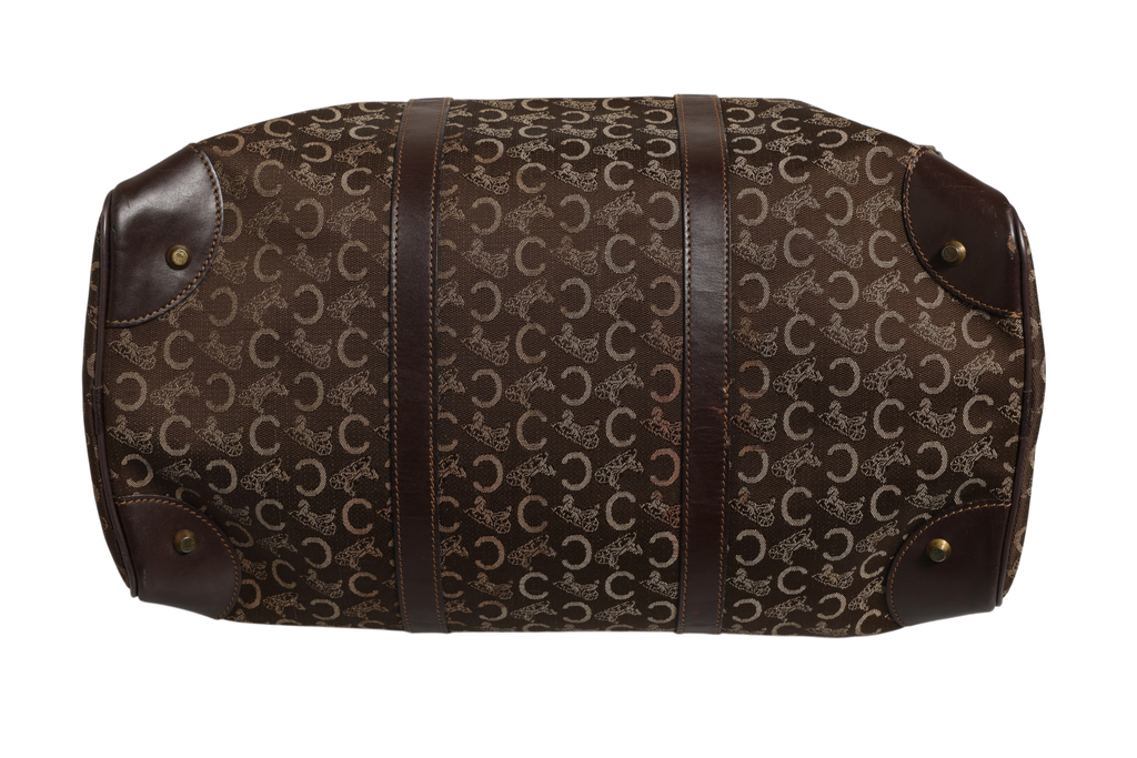 Sac polochon Céline marron foncé et logo doré