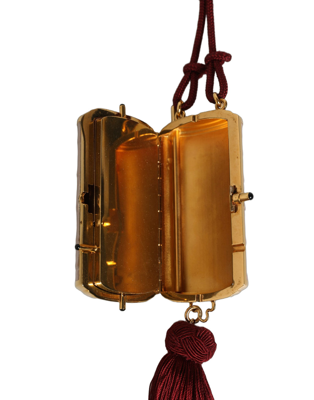Trousse de maquillage mini miroir à pampilles en cuir exotique rose Dolce & Gabbana