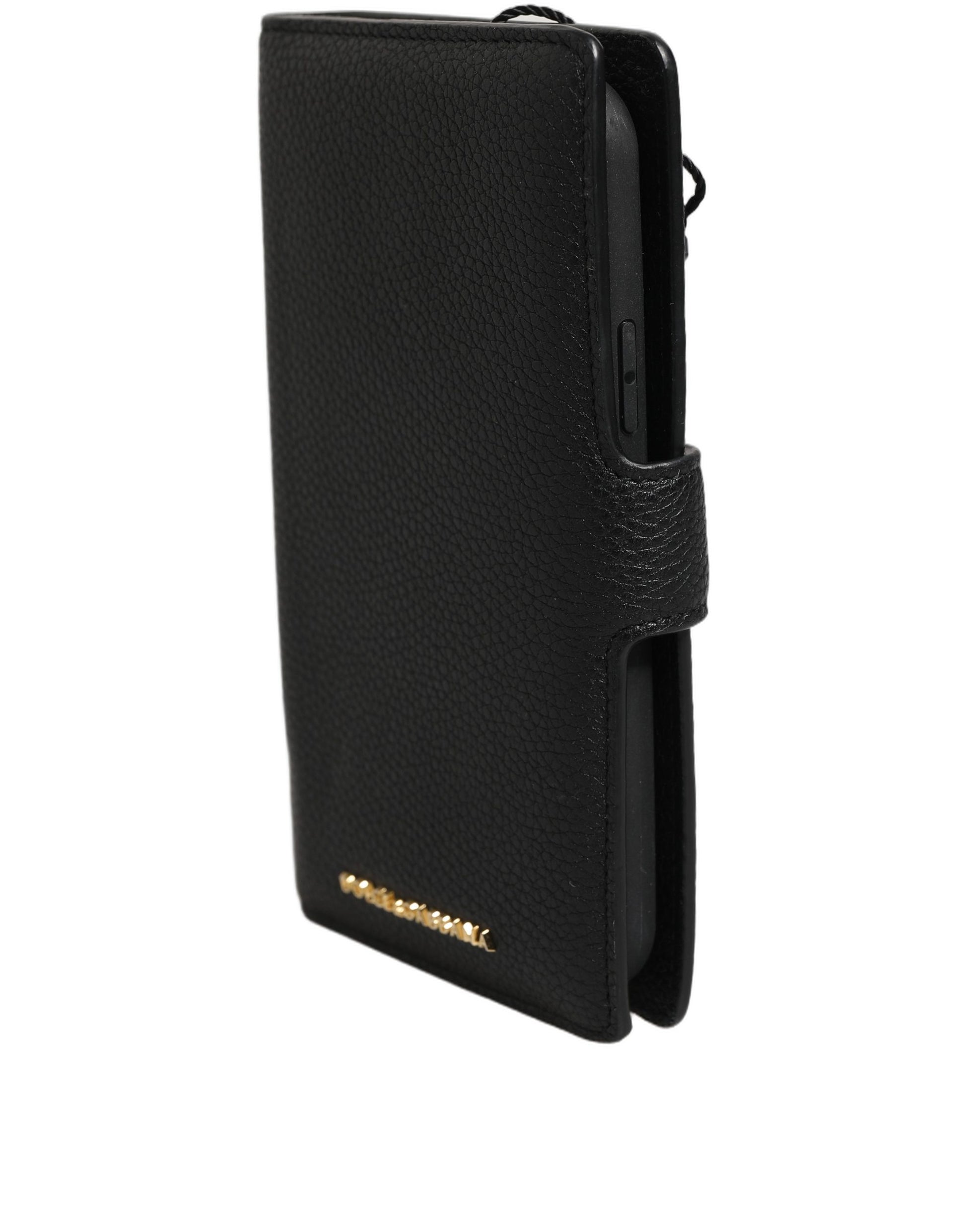 Coque à rabat Dolce & Gabbana en cuir de veau noir pour iPhone 11 Pro