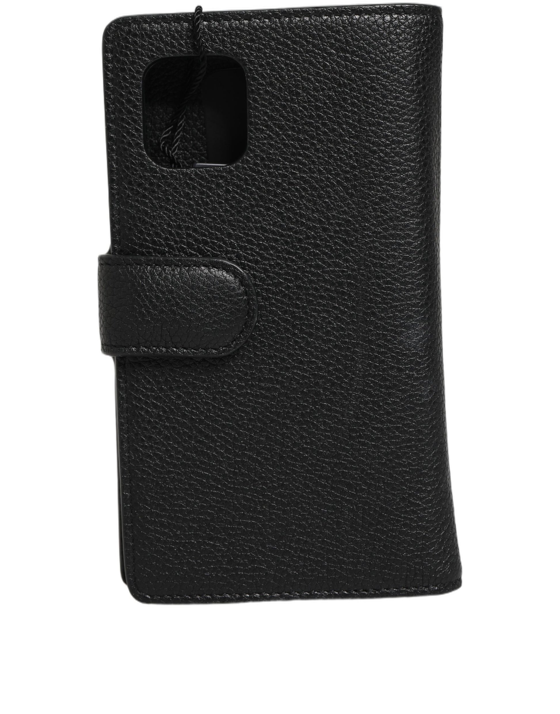 Coque à rabat Dolce & Gabbana en cuir de veau noir pour iPhone 11 Pro