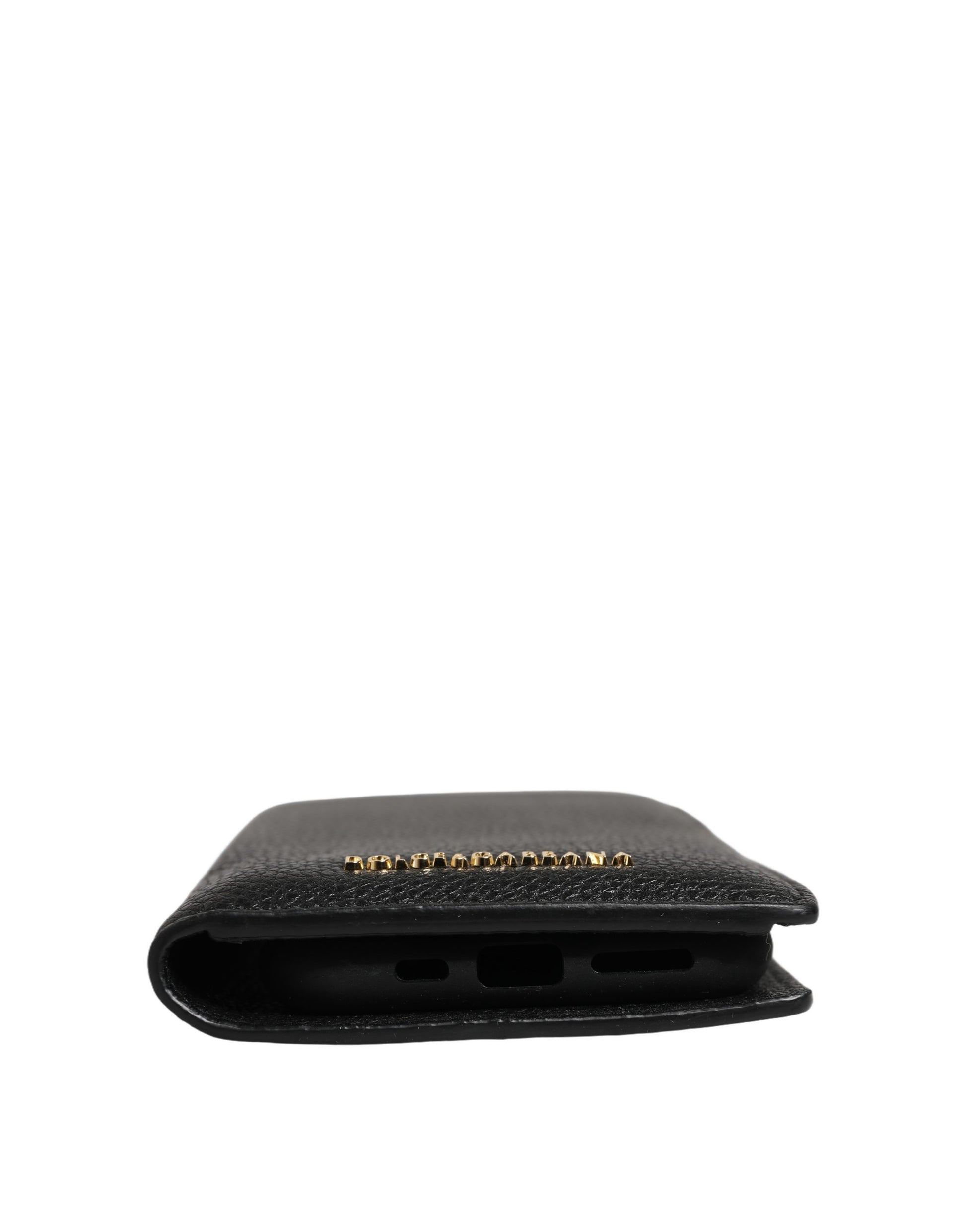 Coque à rabat Dolce & Gabbana en cuir de veau noir pour iPhone 11 Pro