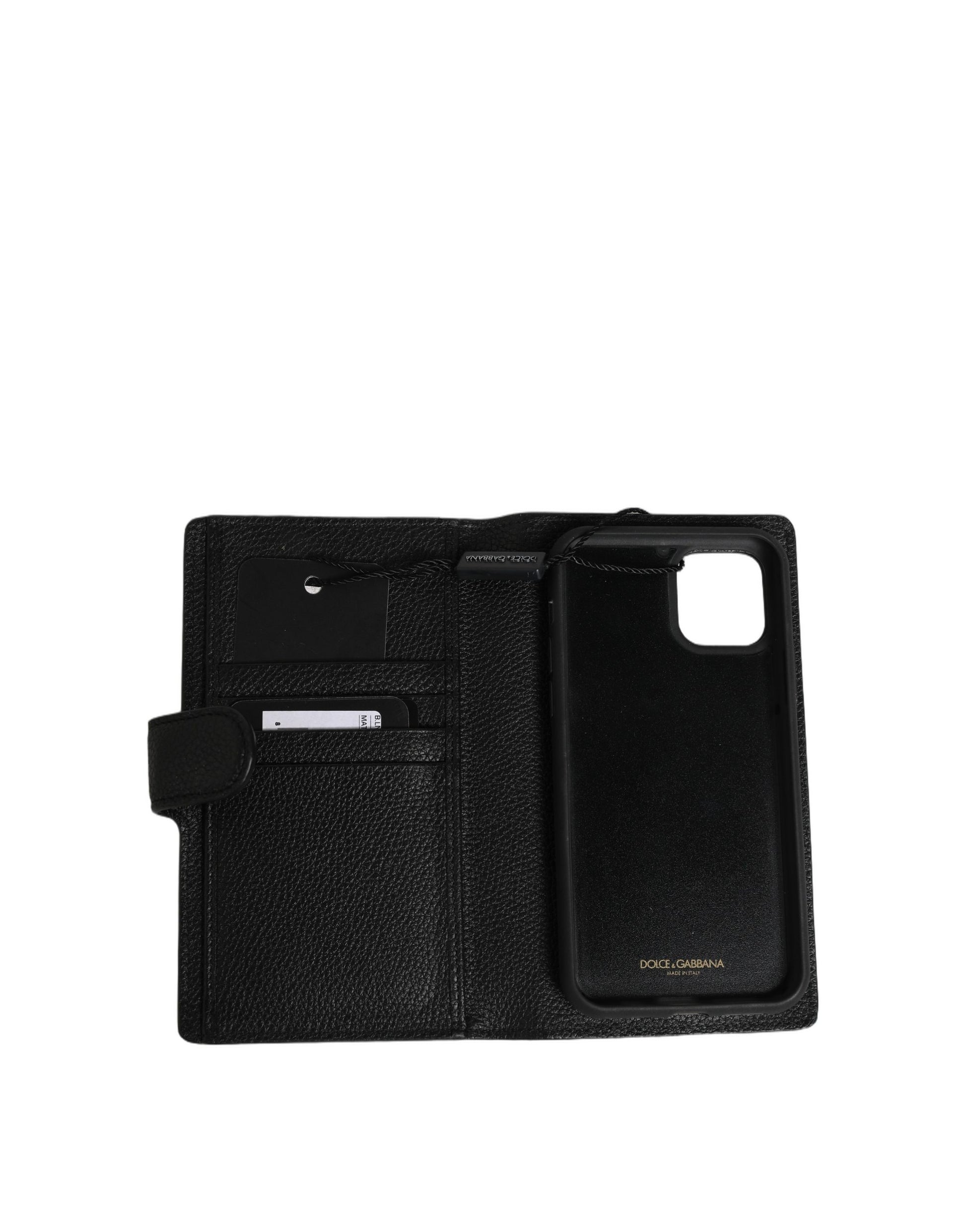 Coque à rabat Dolce & Gabbana en cuir de veau noir pour iPhone 11 Pro