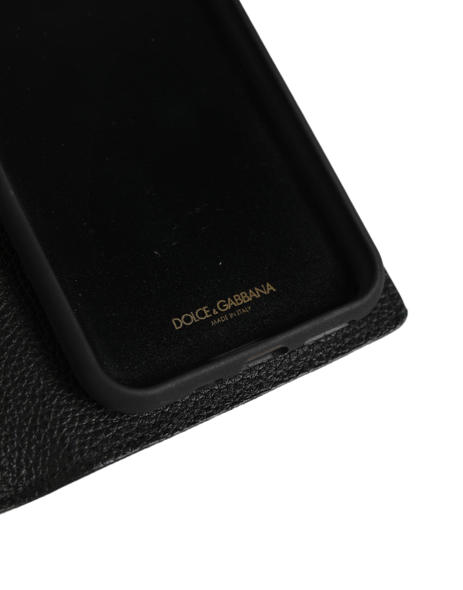 Coque à rabat Dolce & Gabbana en cuir de veau noir pour iPhone 11 Pro