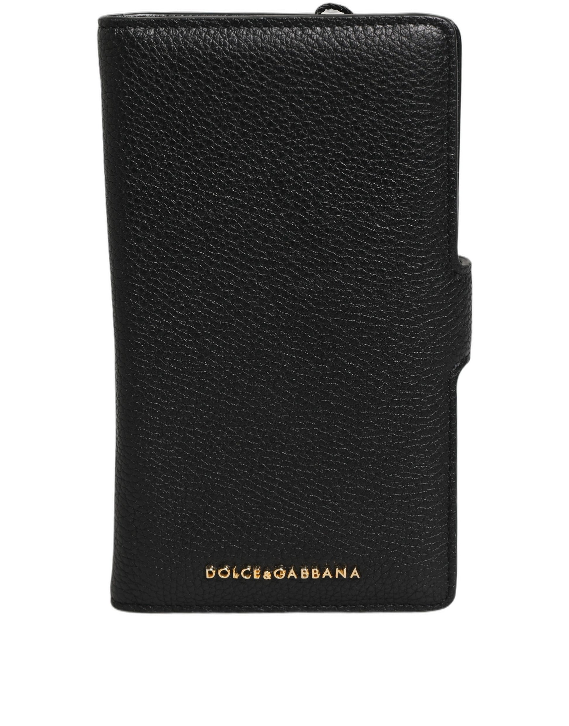 Coque à rabat Dolce & Gabbana en cuir de veau noir pour iPhone 11 Pro