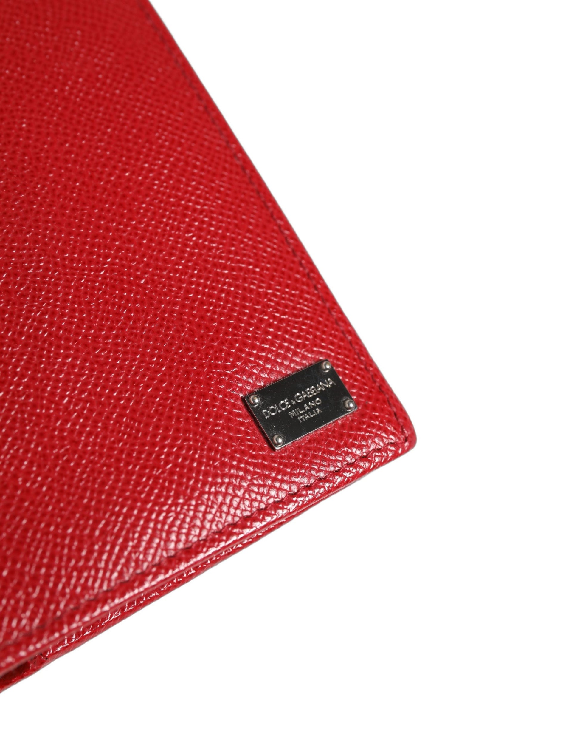 Porte-cartes Dolce & Gabbana en cuir Dauphine rouge avec compartiments pour cartes, portefeuille à deux volets