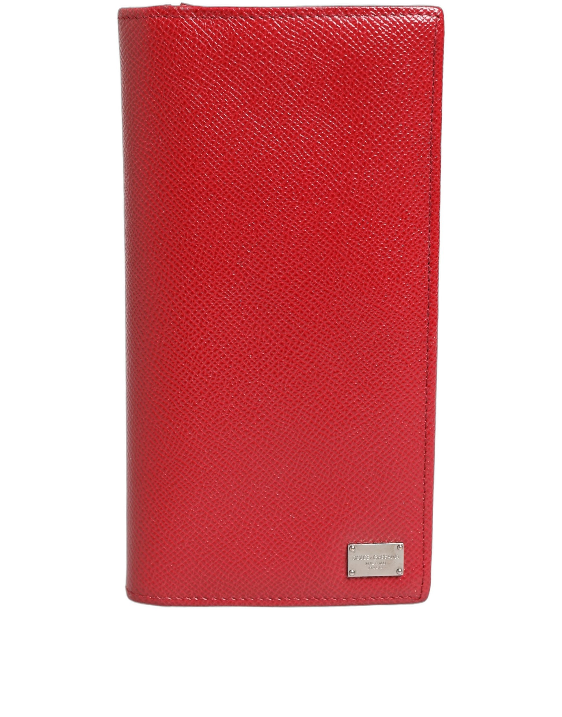 Porte-cartes Dolce & Gabbana en cuir Dauphine rouge avec compartiments pour cartes, portefeuille à deux volets