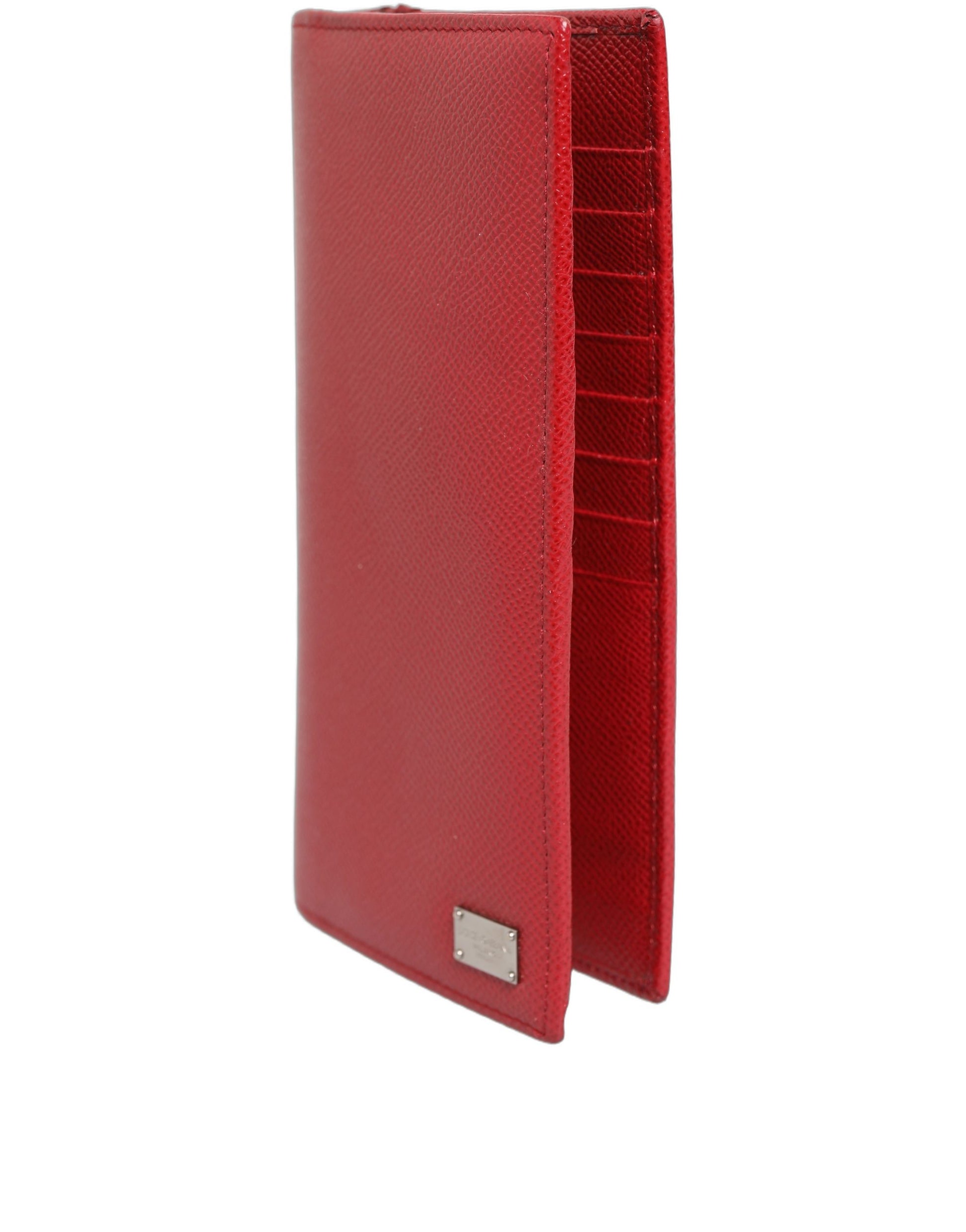 Porte-cartes Dolce & Gabbana en cuir Dauphine rouge avec compartiments pour cartes, portefeuille à deux volets