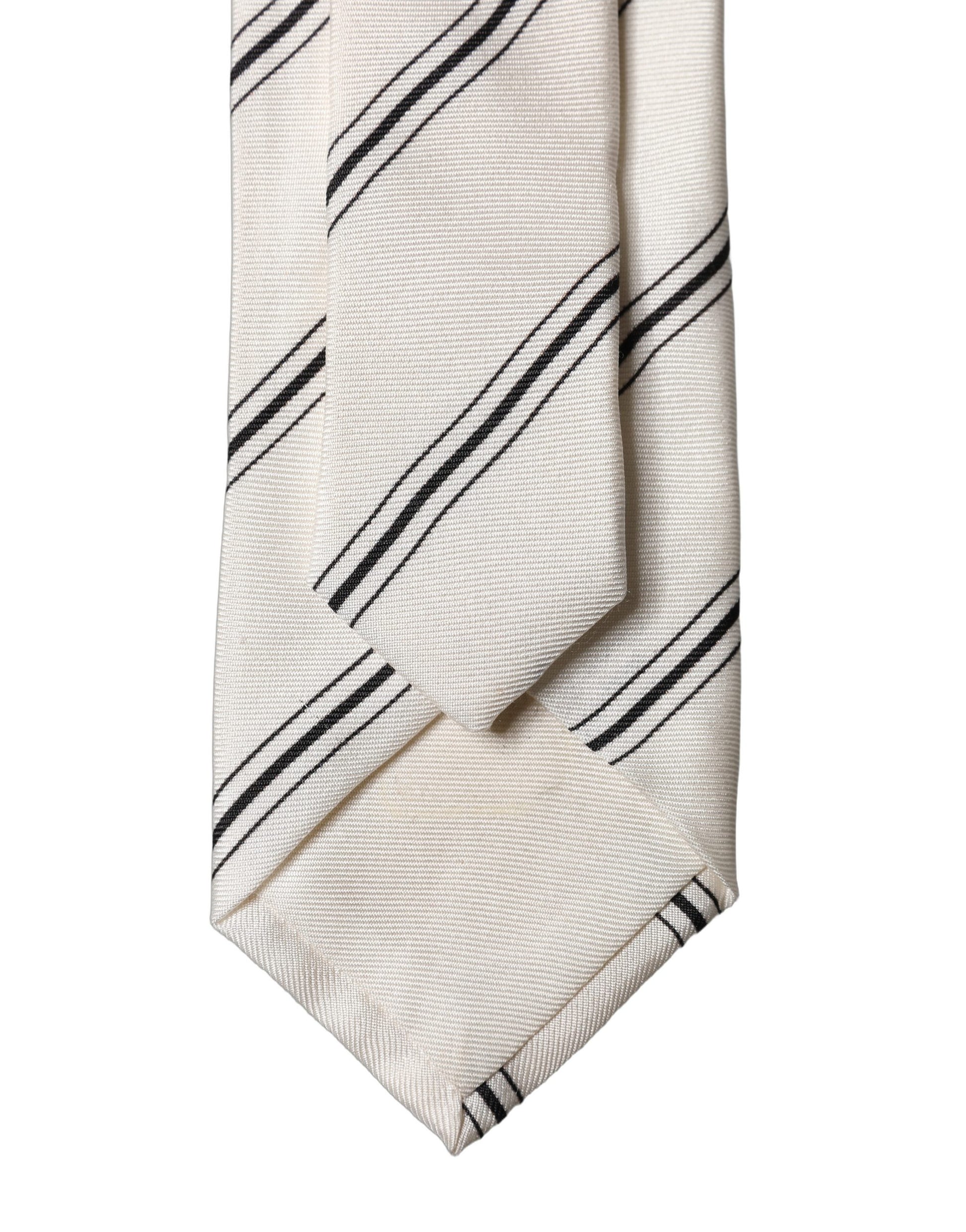 Cravate ajustable pour homme Dolce & Gabbana en soie 100 % à rayures beiges et noires
