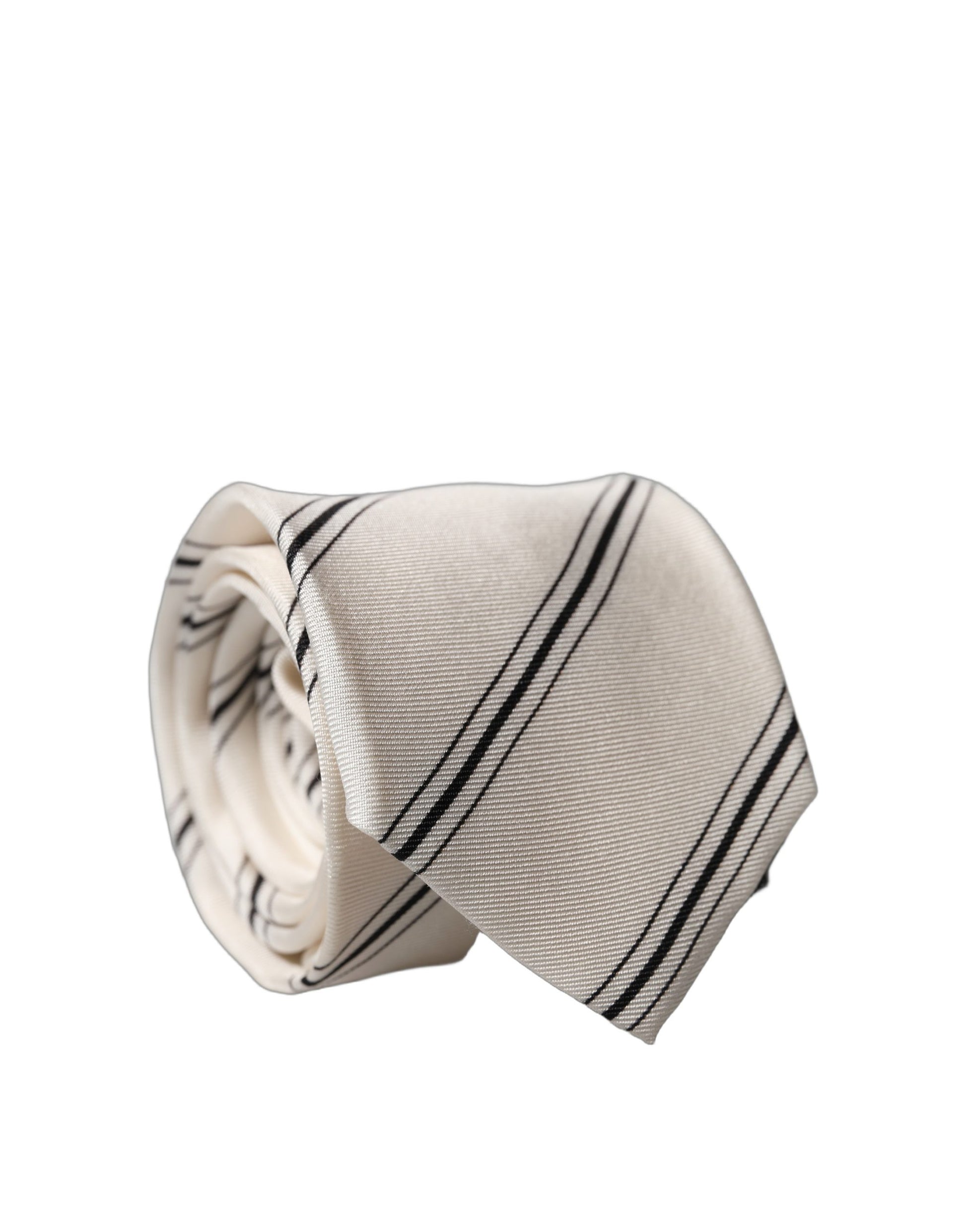 Cravate ajustable pour homme Dolce & Gabbana en soie 100 % à rayures beiges et noires