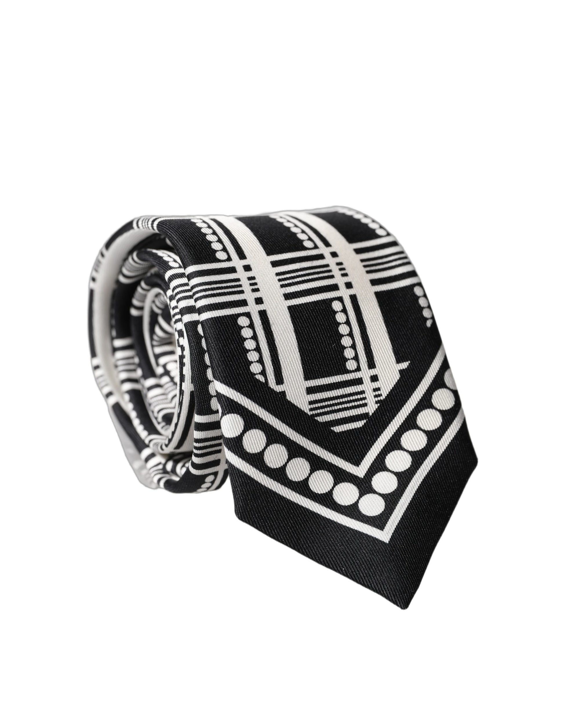 Cravate en soie à motif abstrait noir et blanc réglable Dolce & Gabbana pour homme