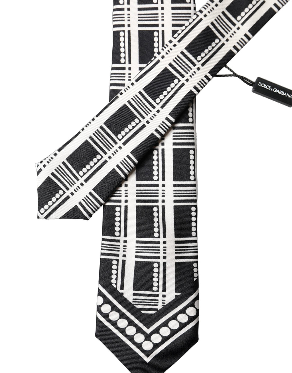 Cravate en soie à motif abstrait noir et blanc réglable Dolce & Gabbana pour homme