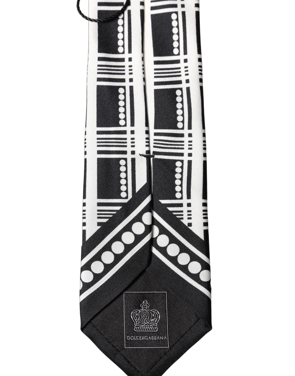 Cravate en soie à motif abstrait noir et blanc réglable Dolce & Gabbana pour homme