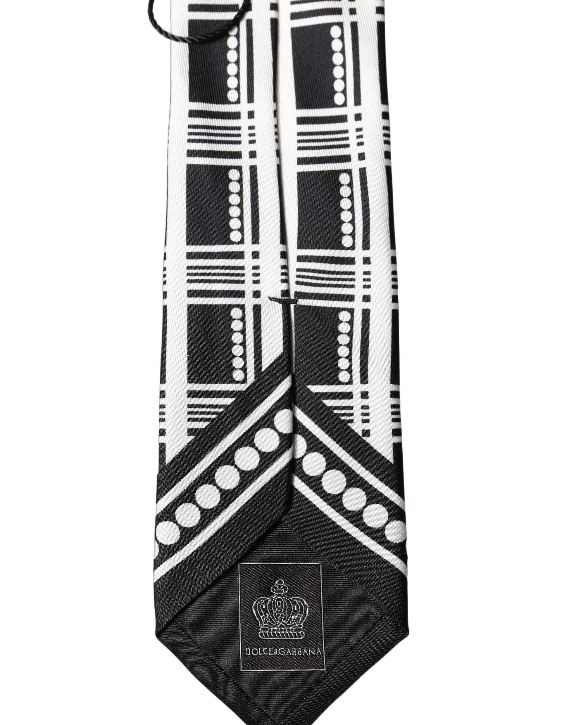 Cravate en soie à motif abstrait noir et blanc réglable Dolce & Gabbana pour homme