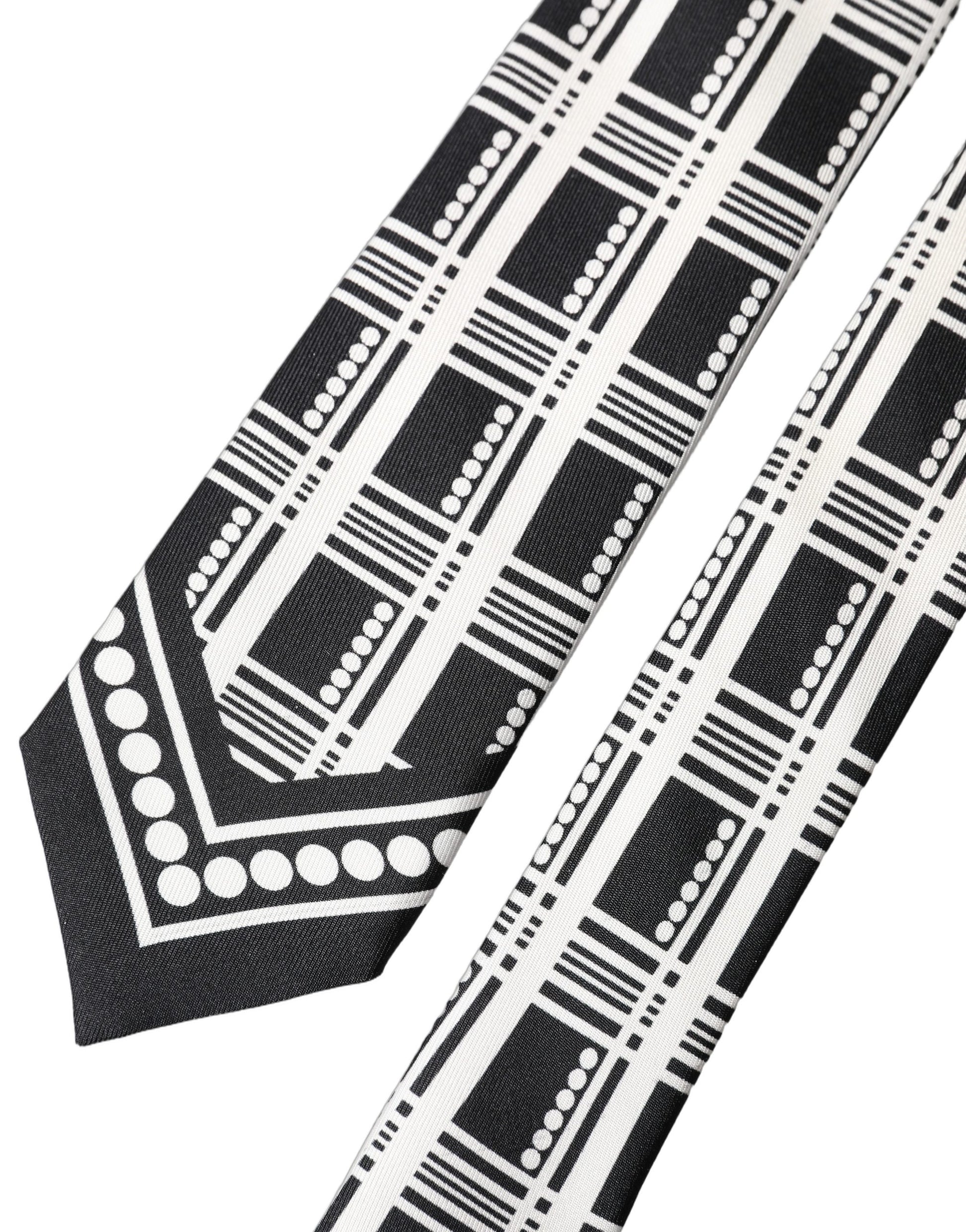 Cravate en soie à motif abstrait noir et blanc réglable Dolce & Gabbana pour homme