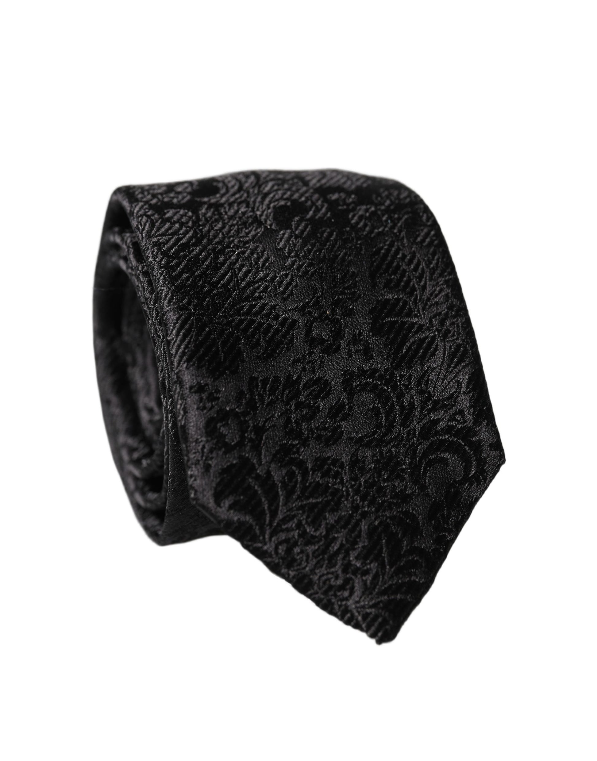 Dolce & Gabbana Black Floral Fantasy Silk Adjustable Men Tied Necktie Tie