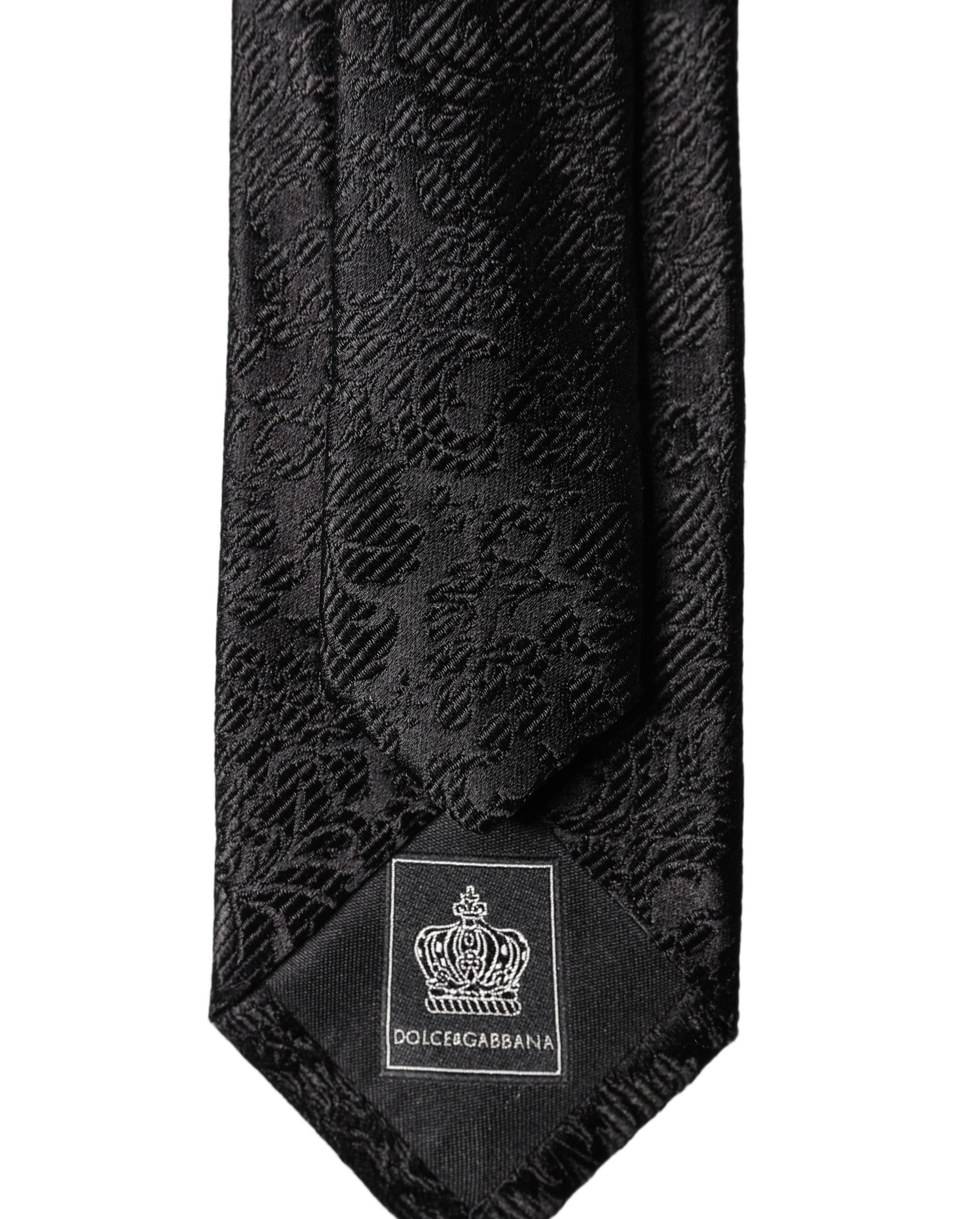 Dolce & Gabbana Black Floral Fantasy Silk Adjustable Men Tied Necktie Tie