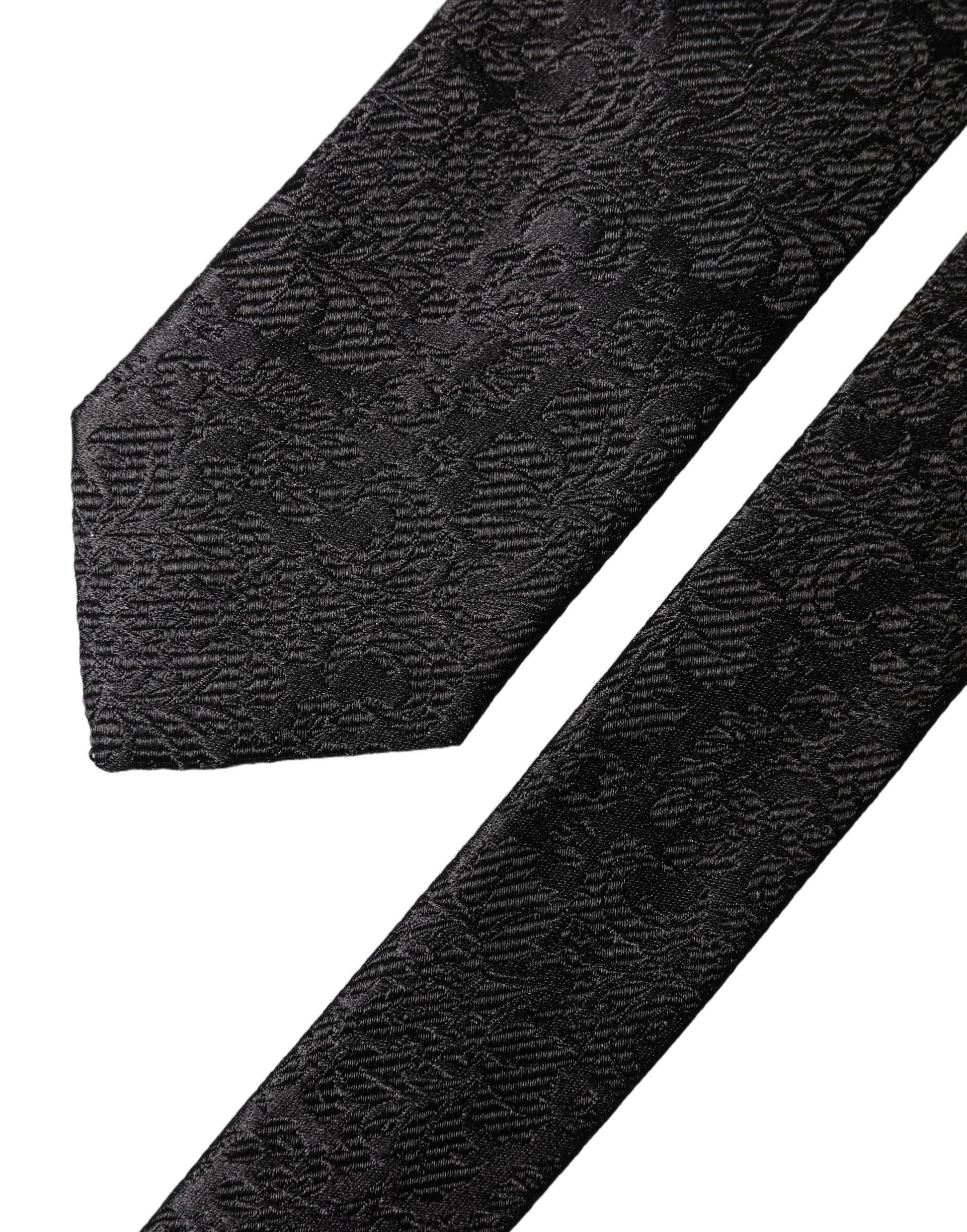 Dolce & Gabbana Black Floral Fantasy Silk Adjustable Men Tied Necktie Tie