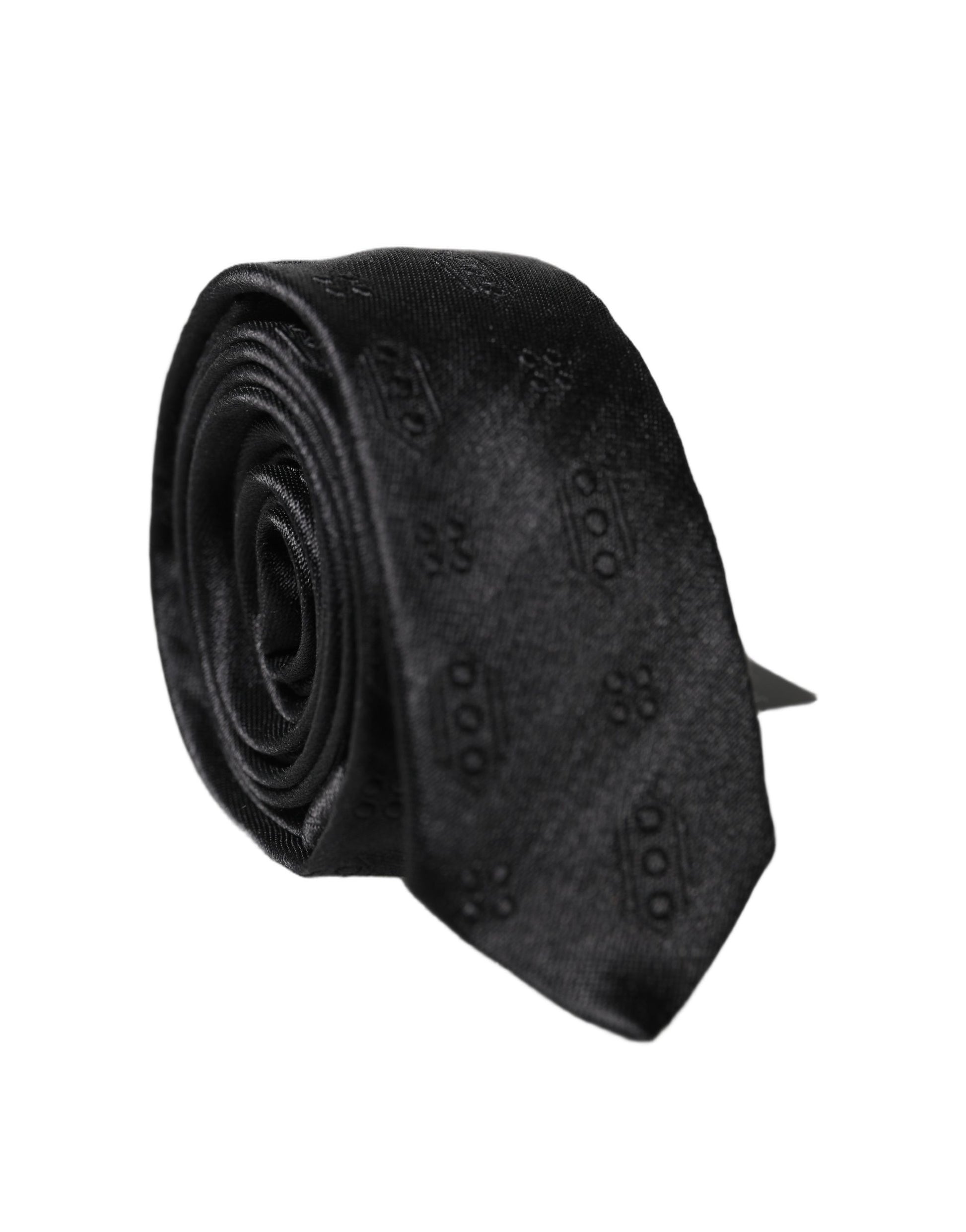 Dolce & Gabbana Black Patterned 100% Silk Adjustable Men Necktie Tie