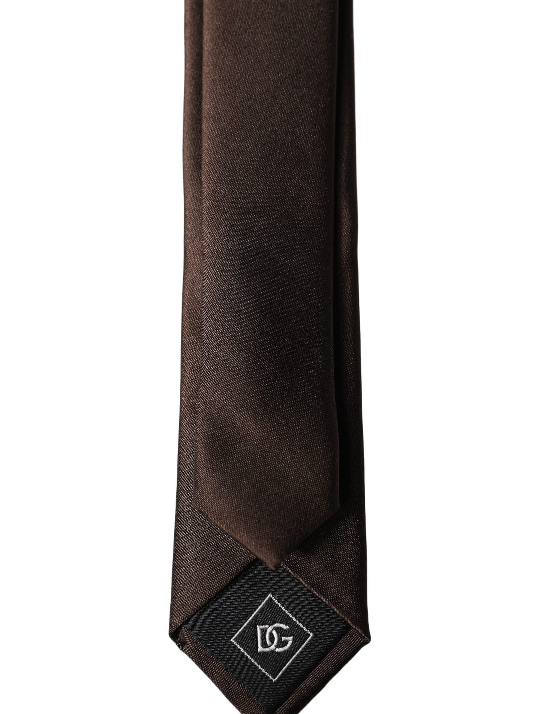 Cravate Dolce & Gabbana marron unie 100 % soie réglable pour homme