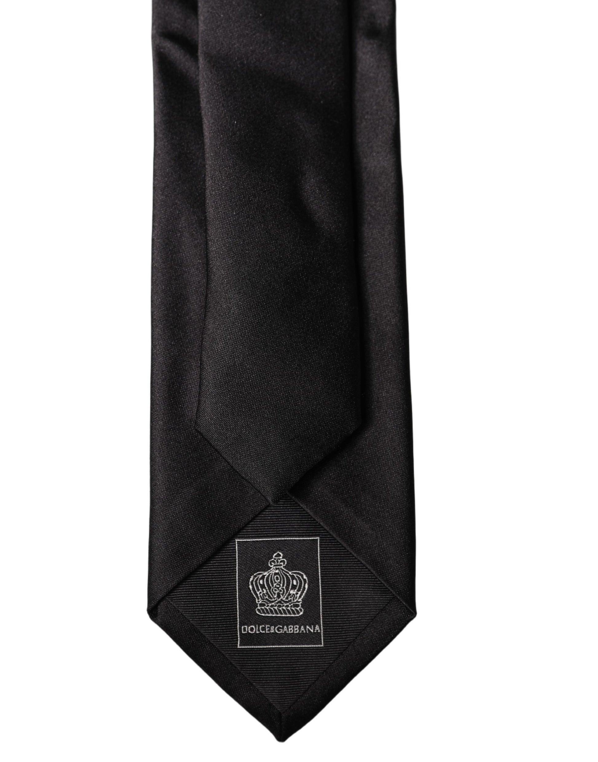 Dolce & Gabbana Black Solid Silk Satin Wide Adjustable Men Necktie Tie
