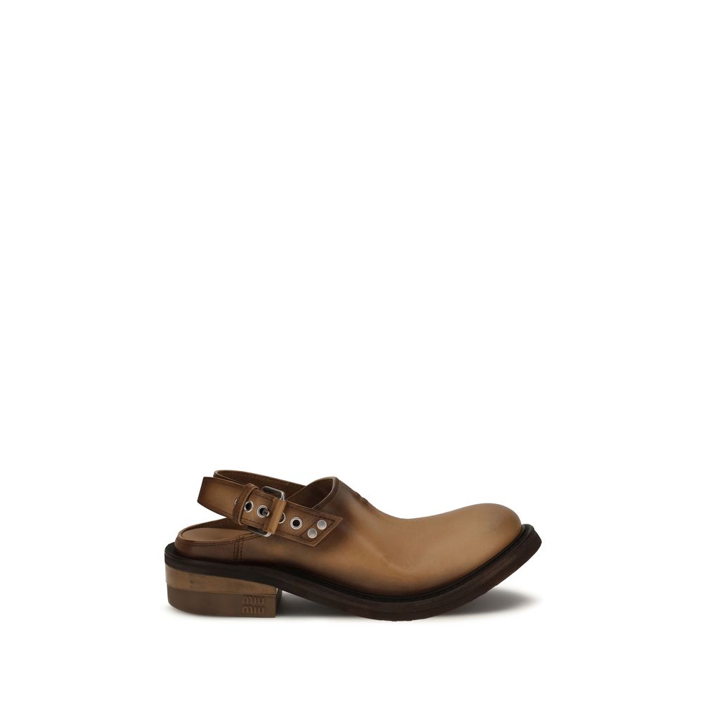 Mules Miu Miu en cuir de veau marron Bos Taurus