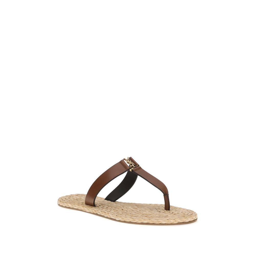 Saint Laurent Brown Calf Leather Bos Taurus Flat Sandals