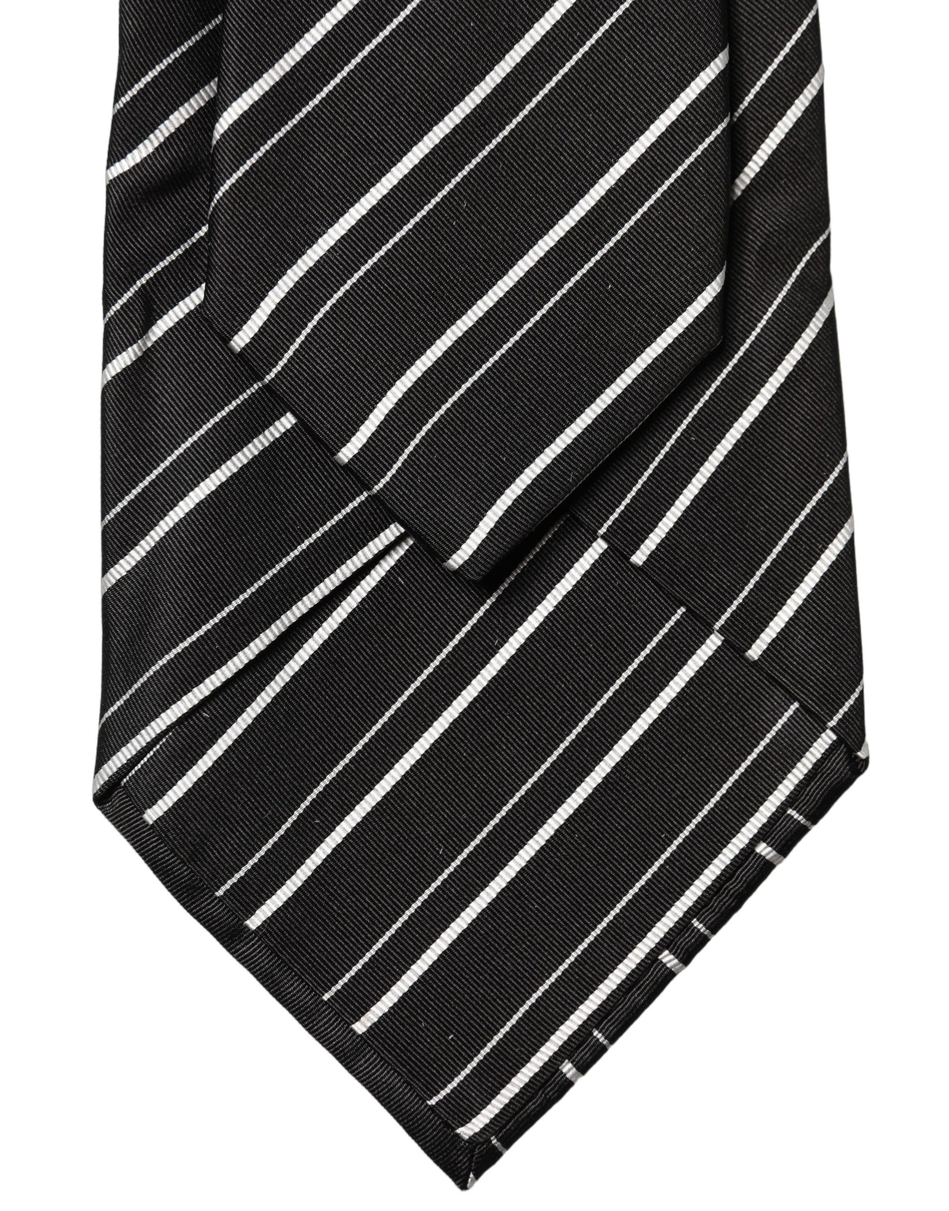 Dolce & Gabbana Black White Stripes Silk Adjustable Women Necktie Tie