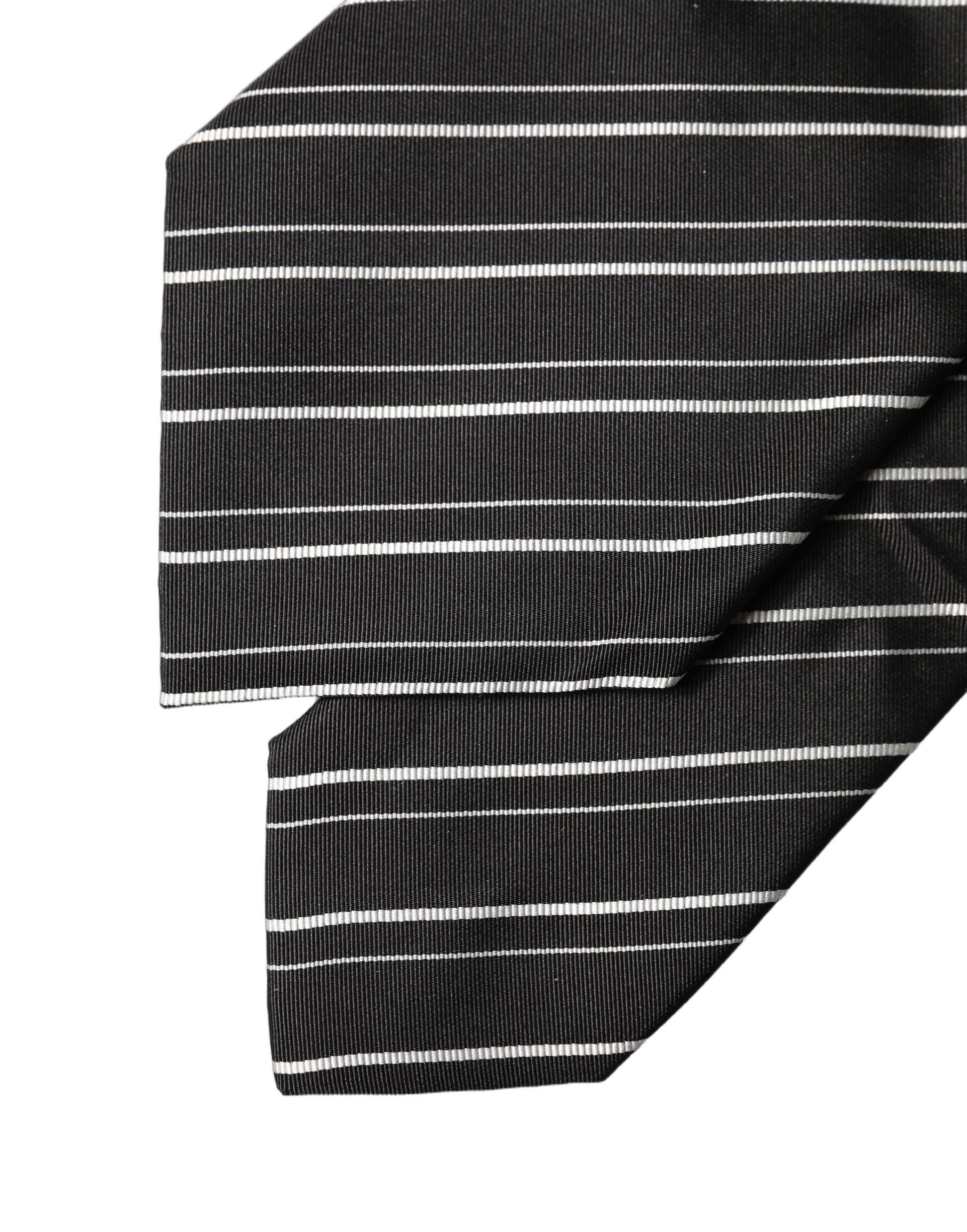 Dolce & Gabbana Black White Stripes Silk Adjustable Women Necktie Tie