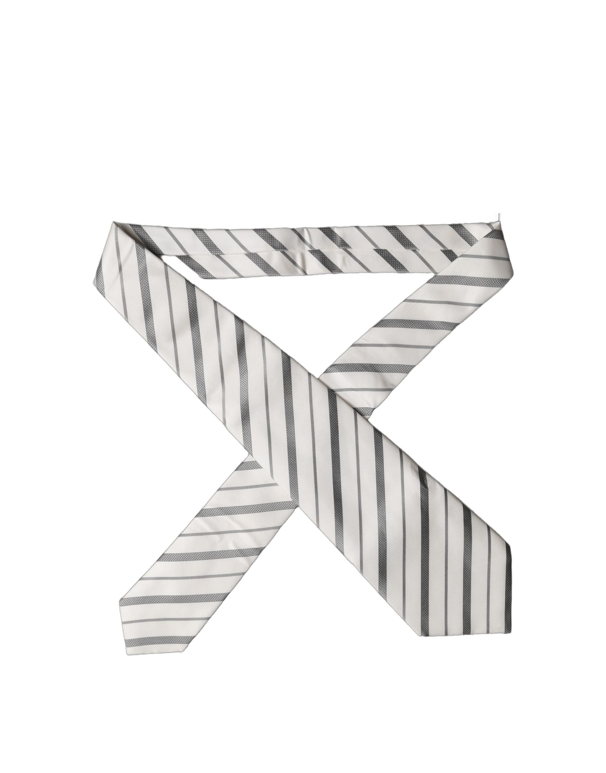 Dolce & Gabbana Black White Stripes Silk Adjustable Women Necktie Tie