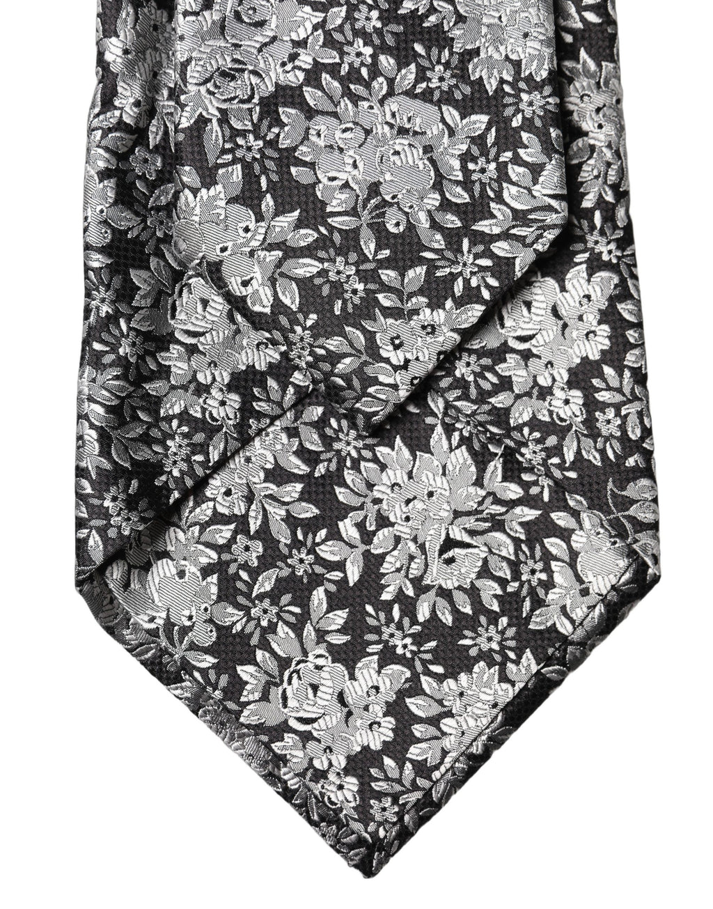 Dolce & Gabbana Black Silver Floral Silk Adjustable Women Necktie Tie