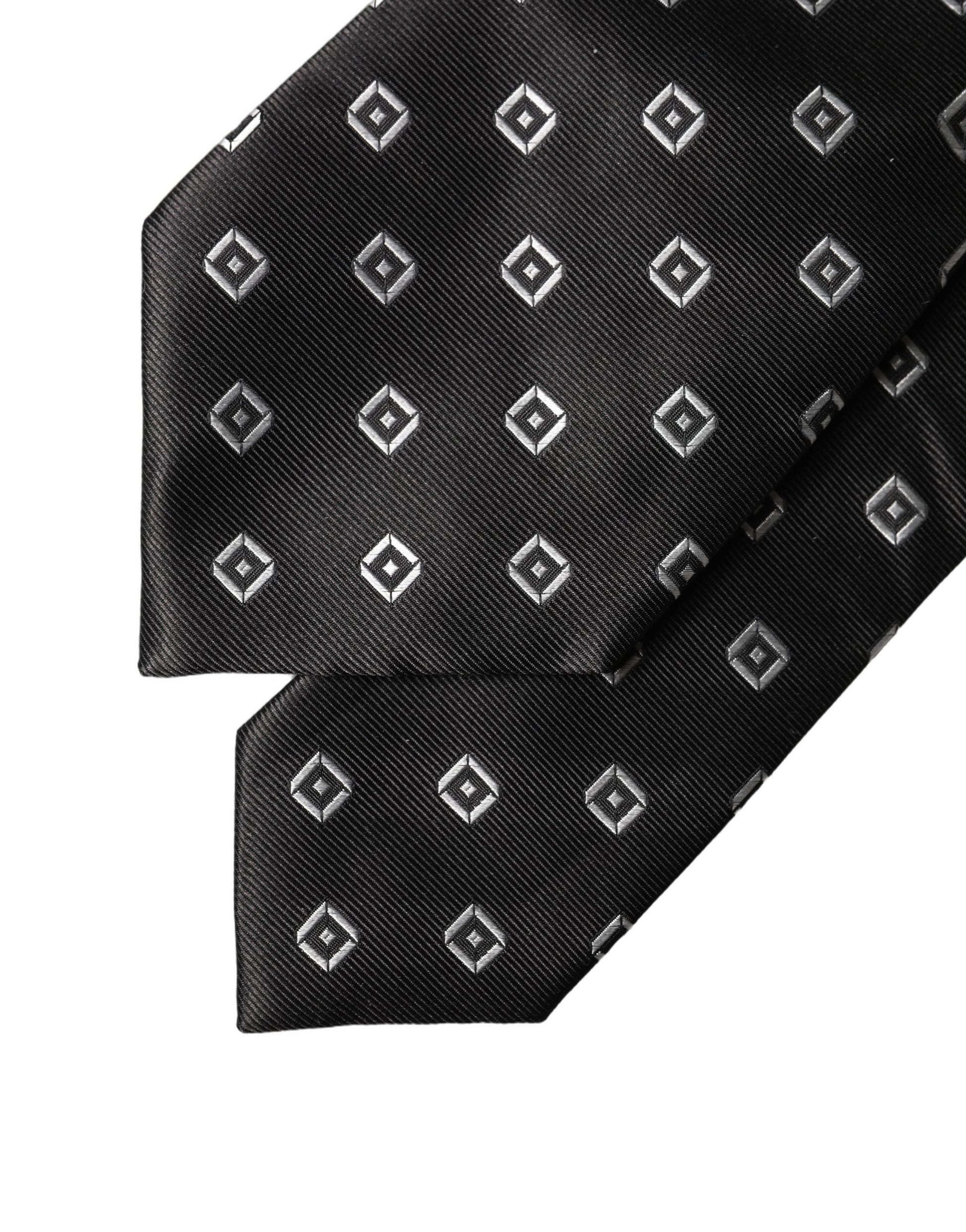 Dolce & Gabbana Black White Geometric Silk Adjustable Women Necktie Tie