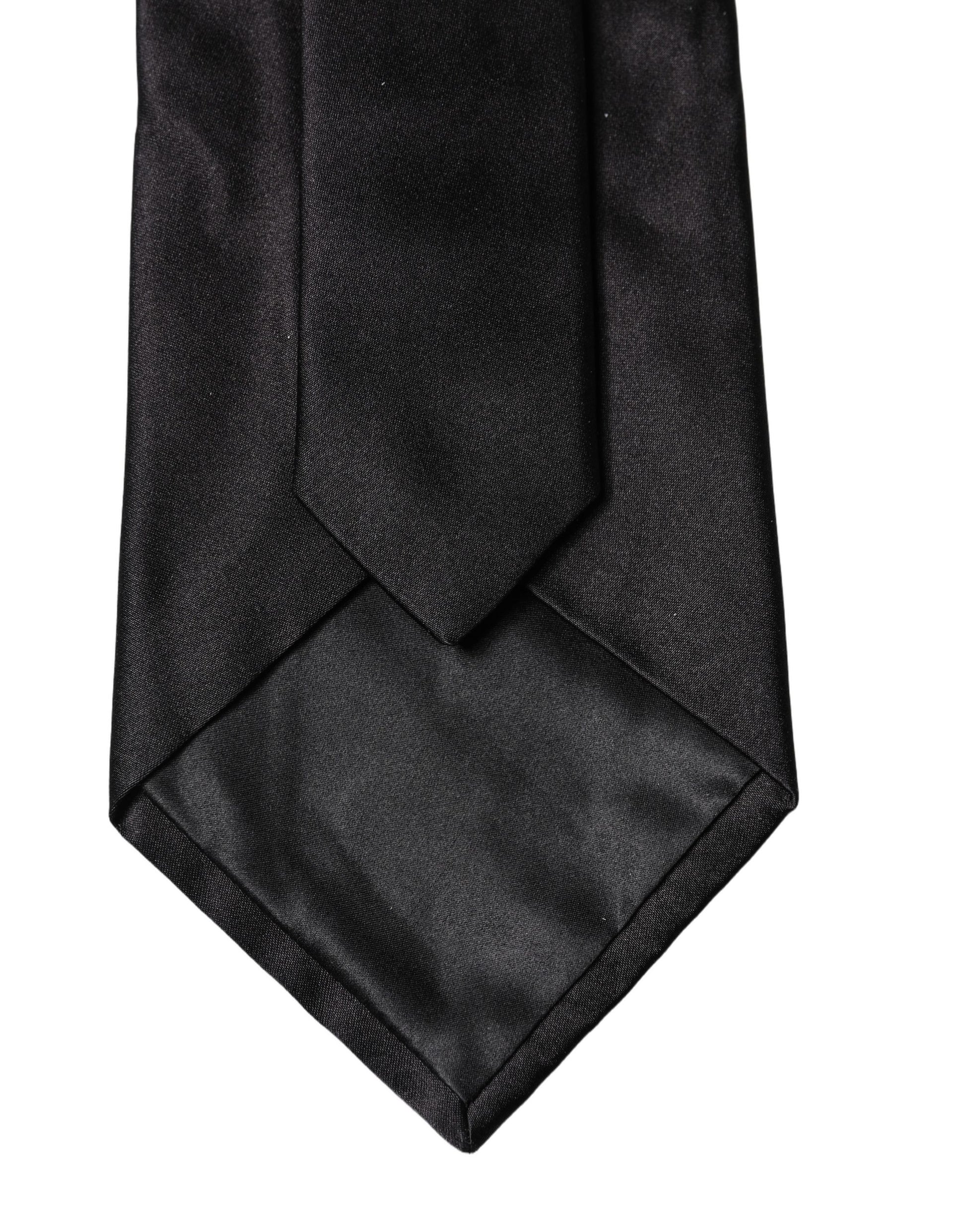 Dolce & Gabbana Black Solid Satin Silk Adjustable Women Necktie Tie