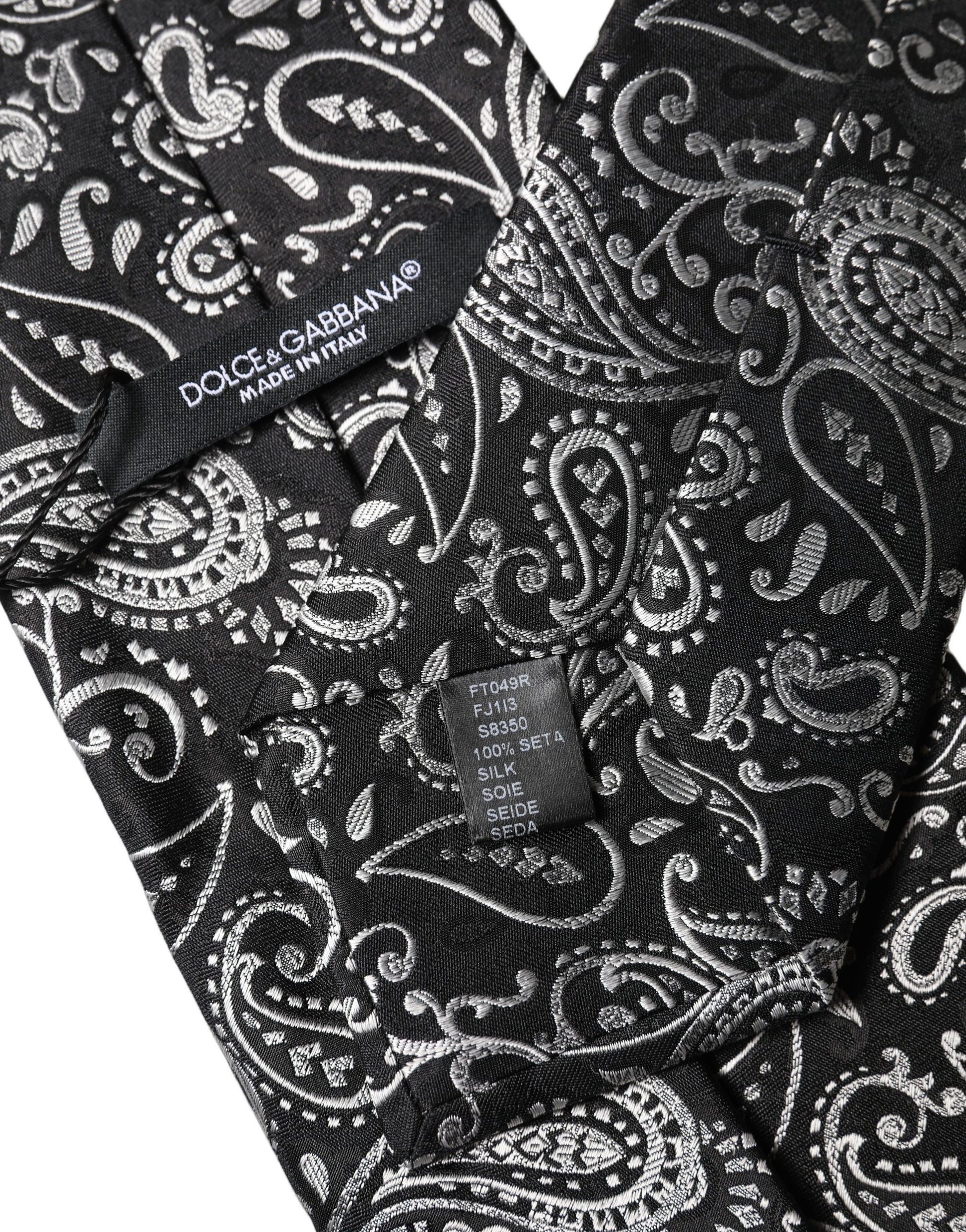 Dolce & Gabbana Black White Paisley Silk Adjustable Women Necktie Tie