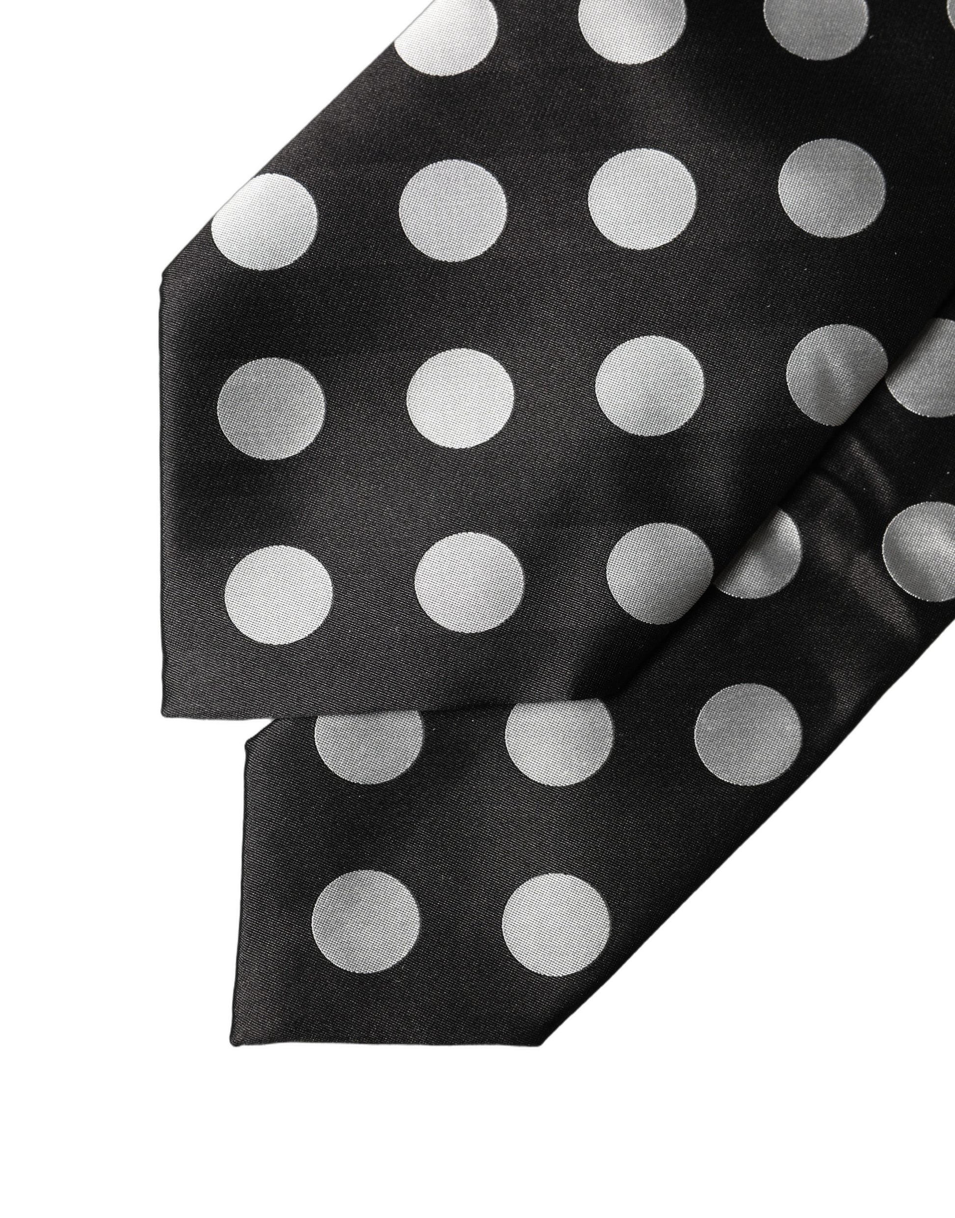 Dolce & Gabbana Black White Polka Dot Silk Adjustable Women Necktie Tie