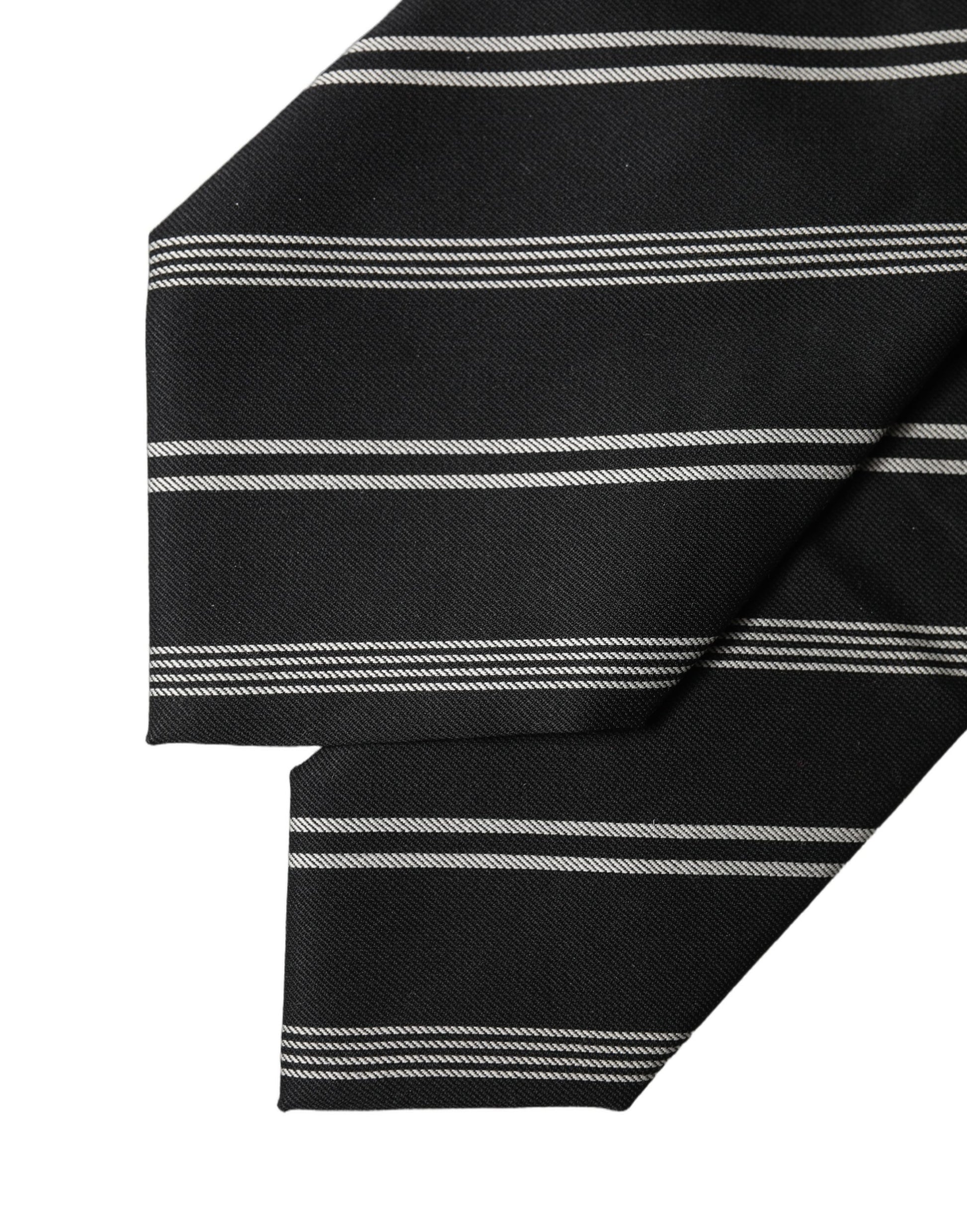 Dolce & Gabbana Black White Stripes Silk Adjustable Women Necktie Tie